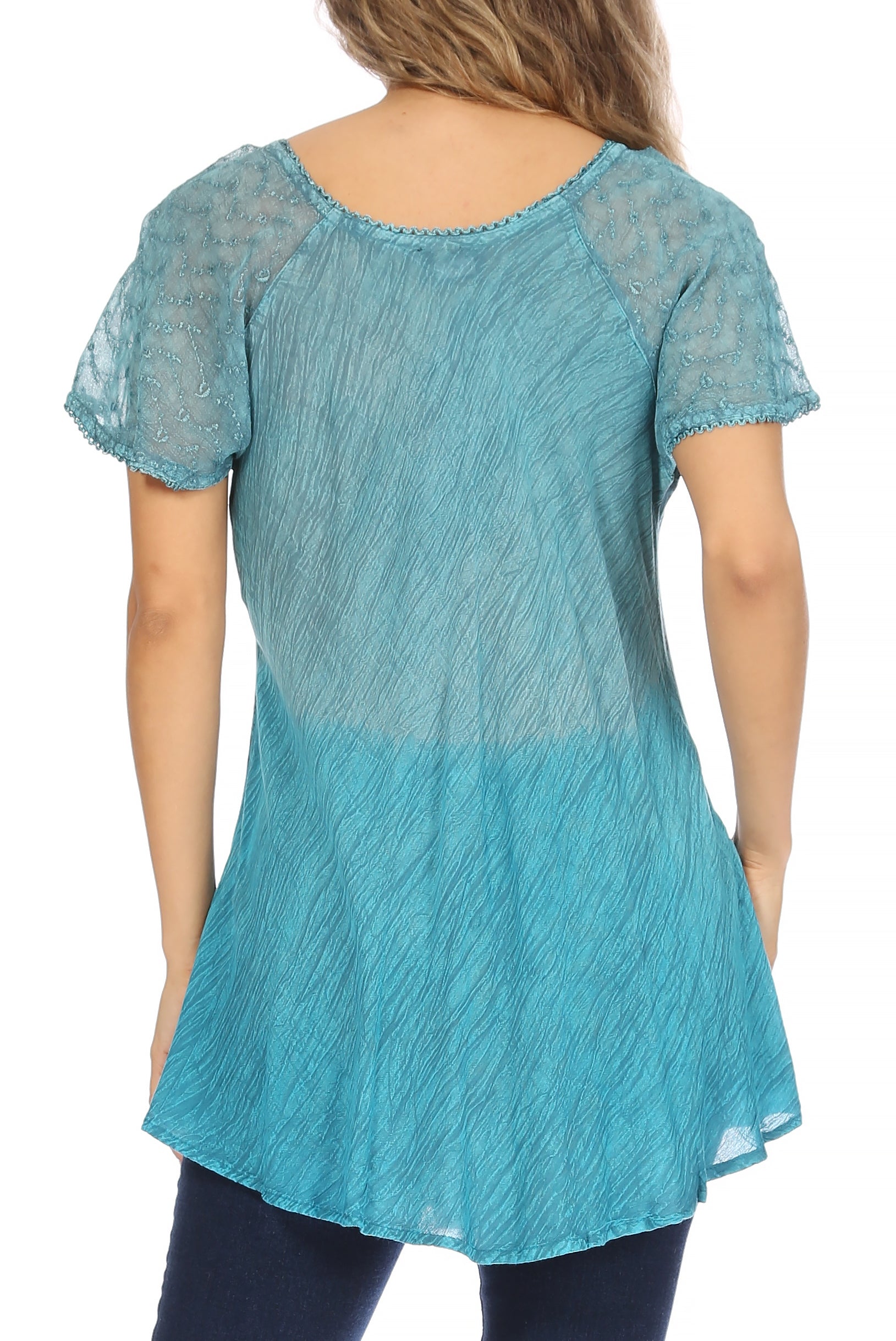Sakkas - Marzia Loose Fit Short Sleeve Casual Tie Dye Batik Top