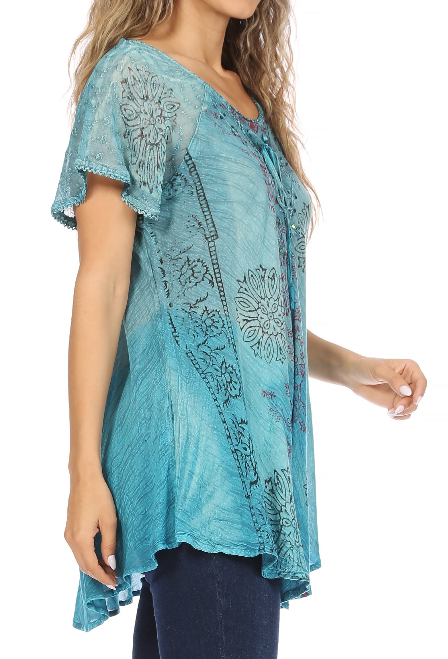 Sakkas - Marzia Loose Fit Short Sleeve Casual Tie Dye Batik Top
