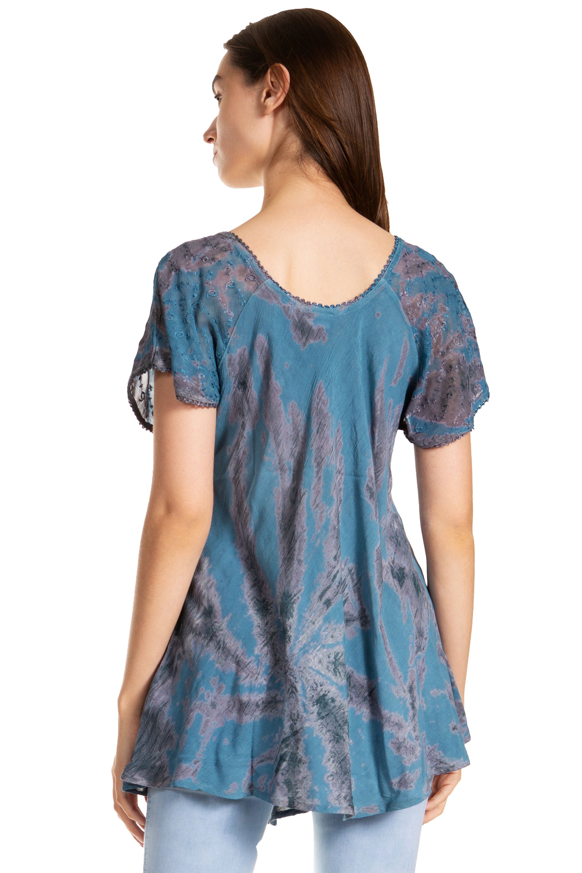 Sakkas - Marzia Loose Fit Short Sleeve Casual Tie Dye Batik Top