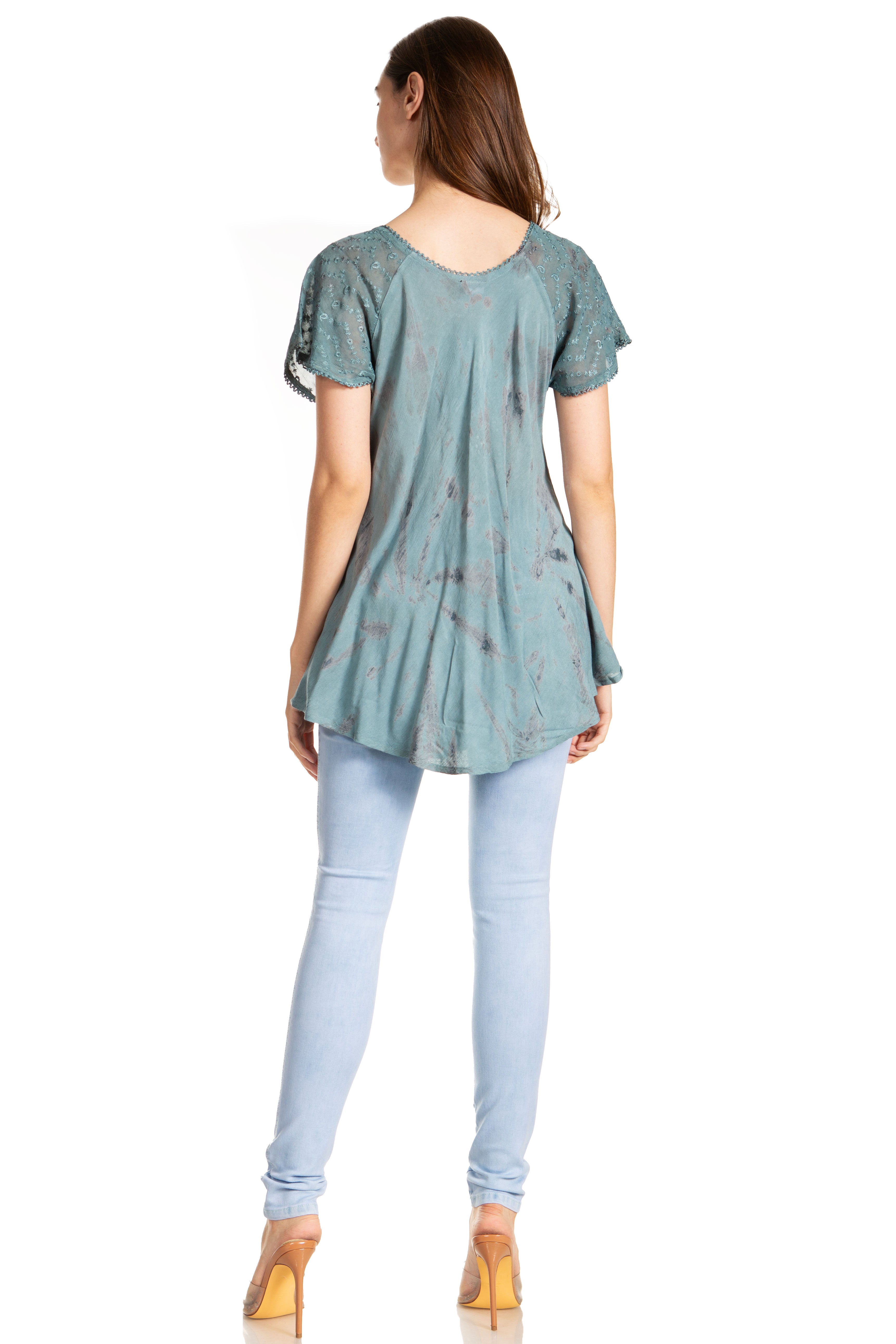 Sakkas - Marzia Loose Fit Short Sleeve Casual Tie Dye Batik Top
