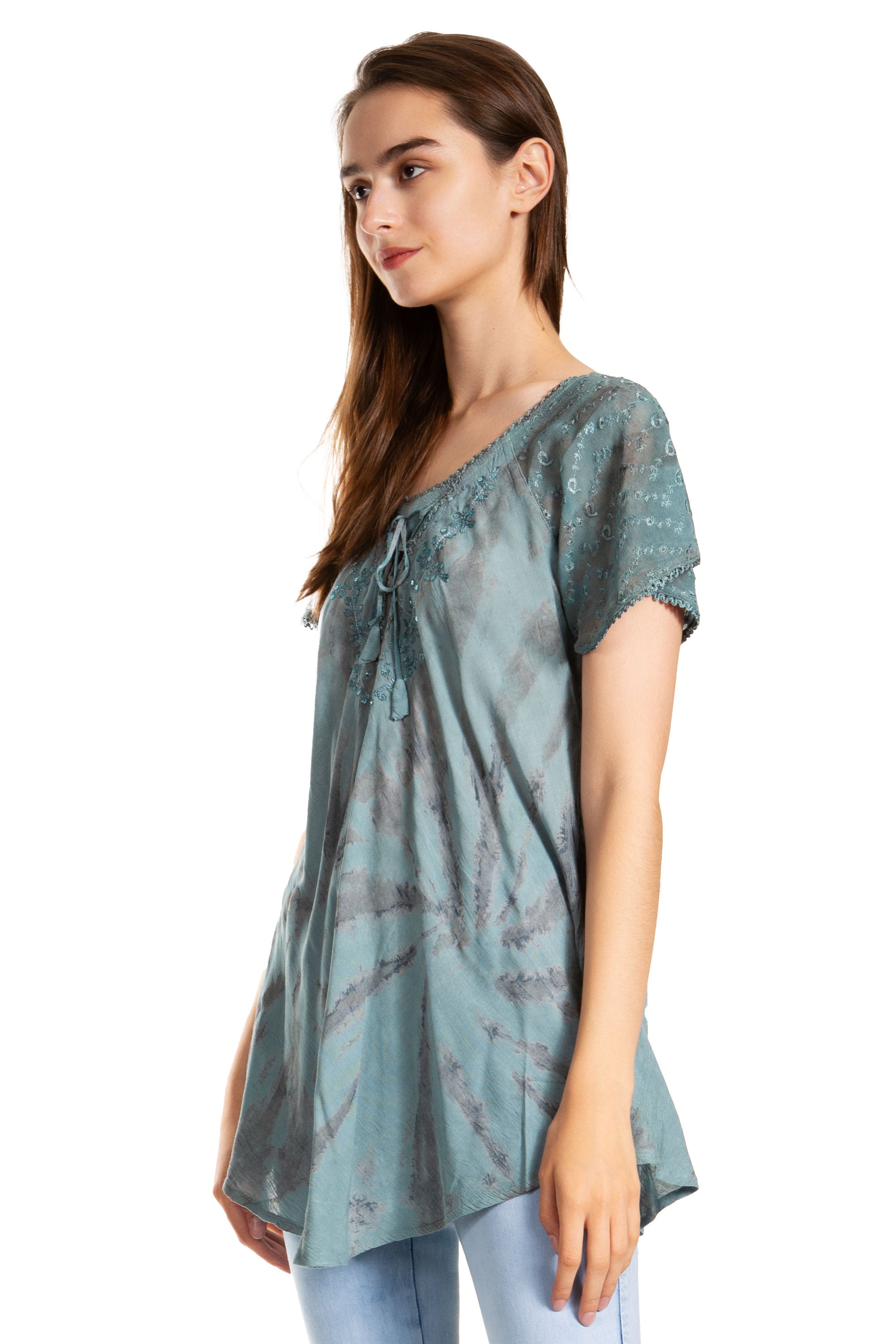 Sakkas - Marzia Loose Fit Short Sleeve Casual Tie Dye Batik Top