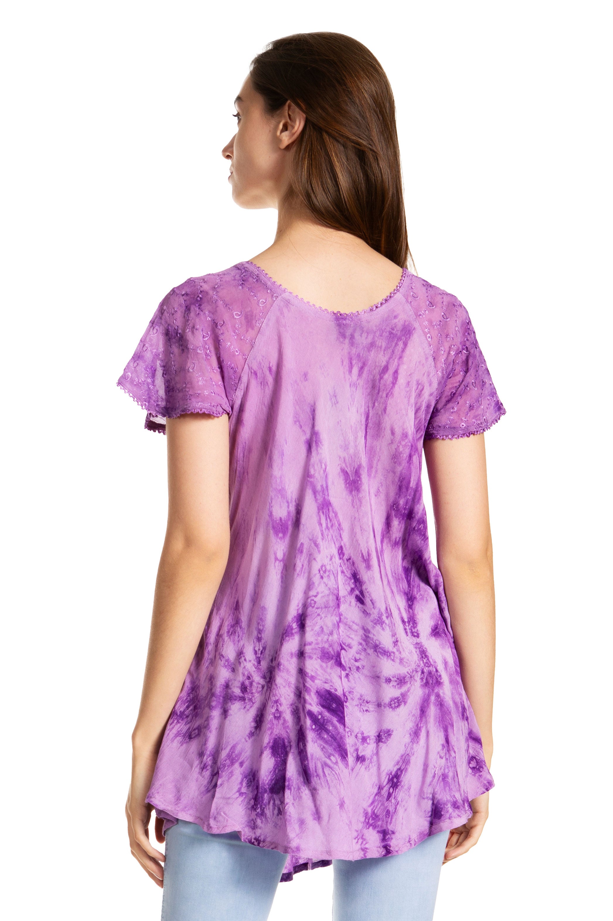 Sakkas - Marzia Loose Fit Short Sleeve Casual Tie Dye Batik Top