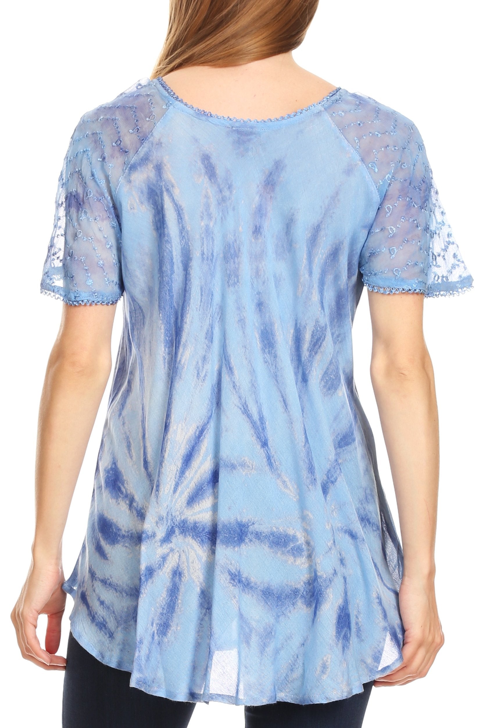 Sakkas - Marzia Loose Fit Short Sleeve Casual Tie Dye Batik Top