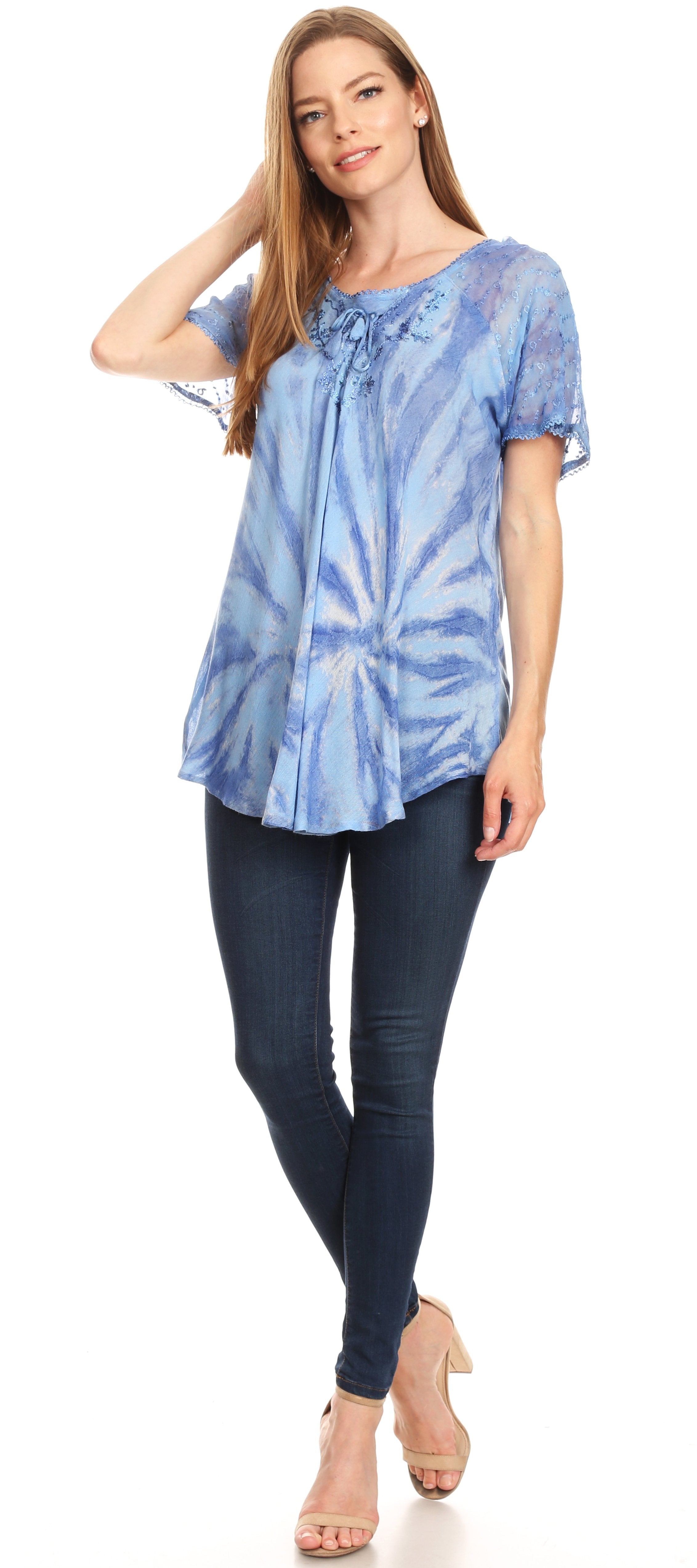 Sakkas - Marzia Loose Fit Short Sleeve Casual Tie Dye Batik Top