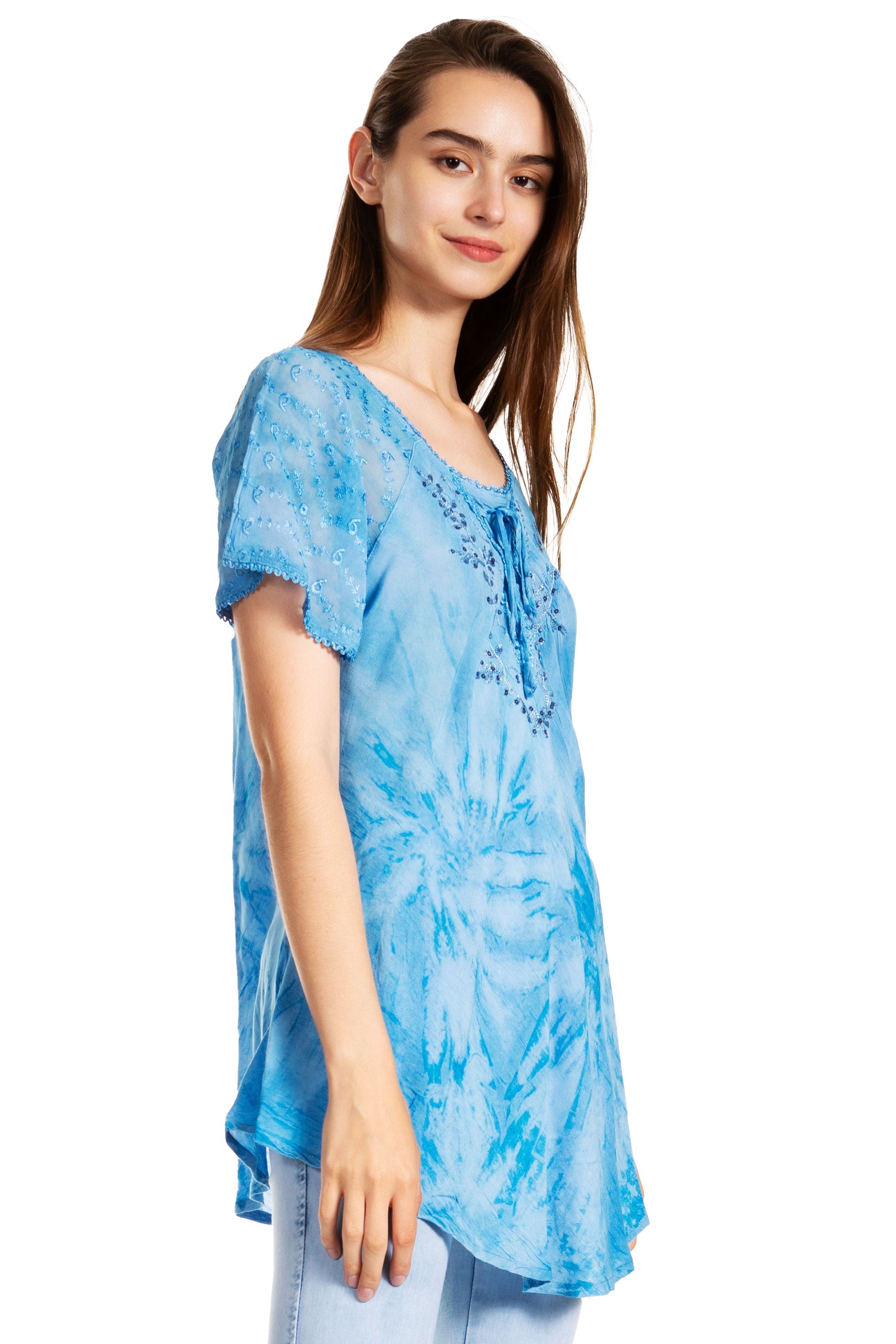 Sakkas - Marzia Loose Fit Short Sleeve Casual Tie Dye Batik Top