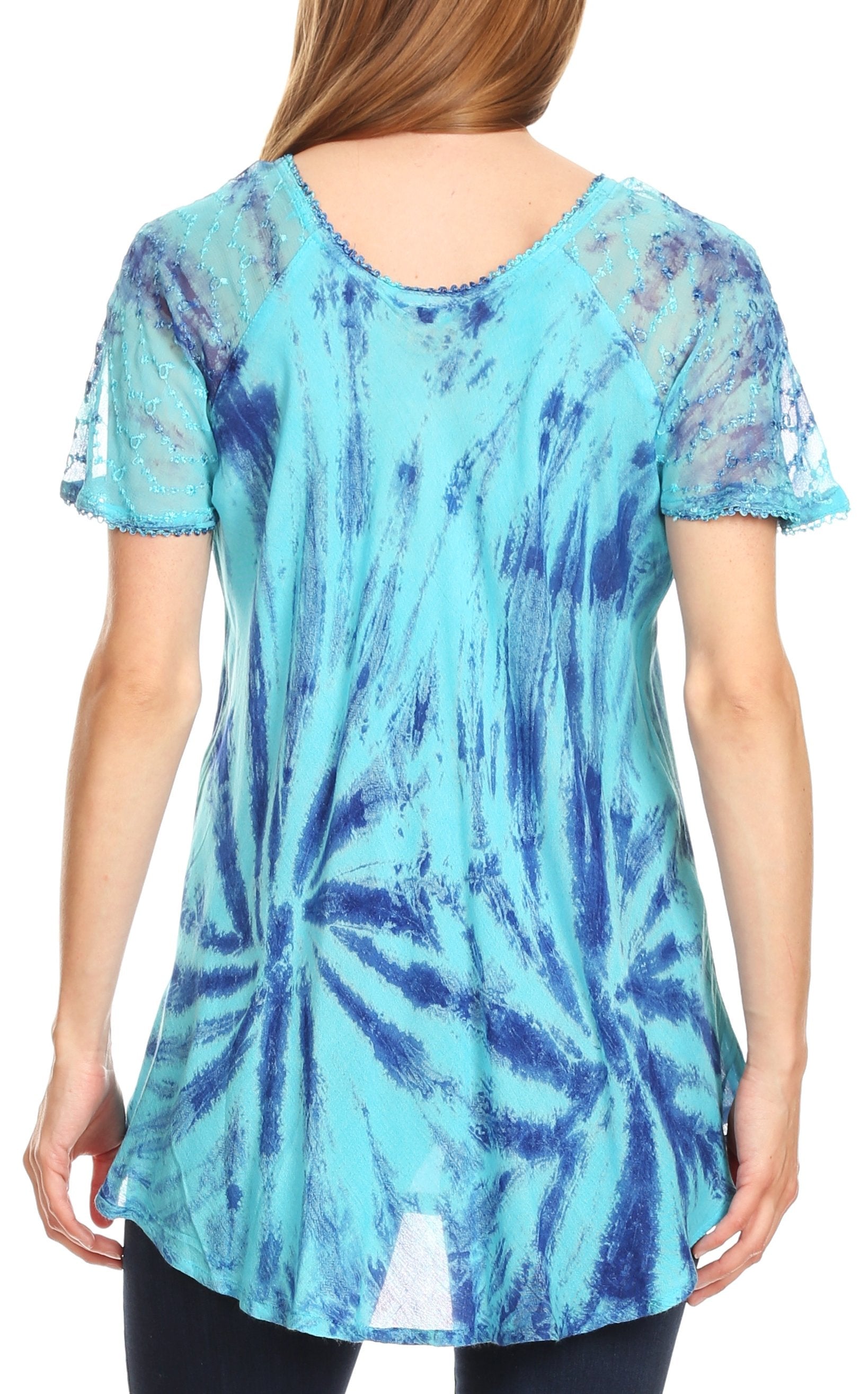 Sakkas - Marzia Loose Fit Short Sleeve Casual Tie Dye Batik Top