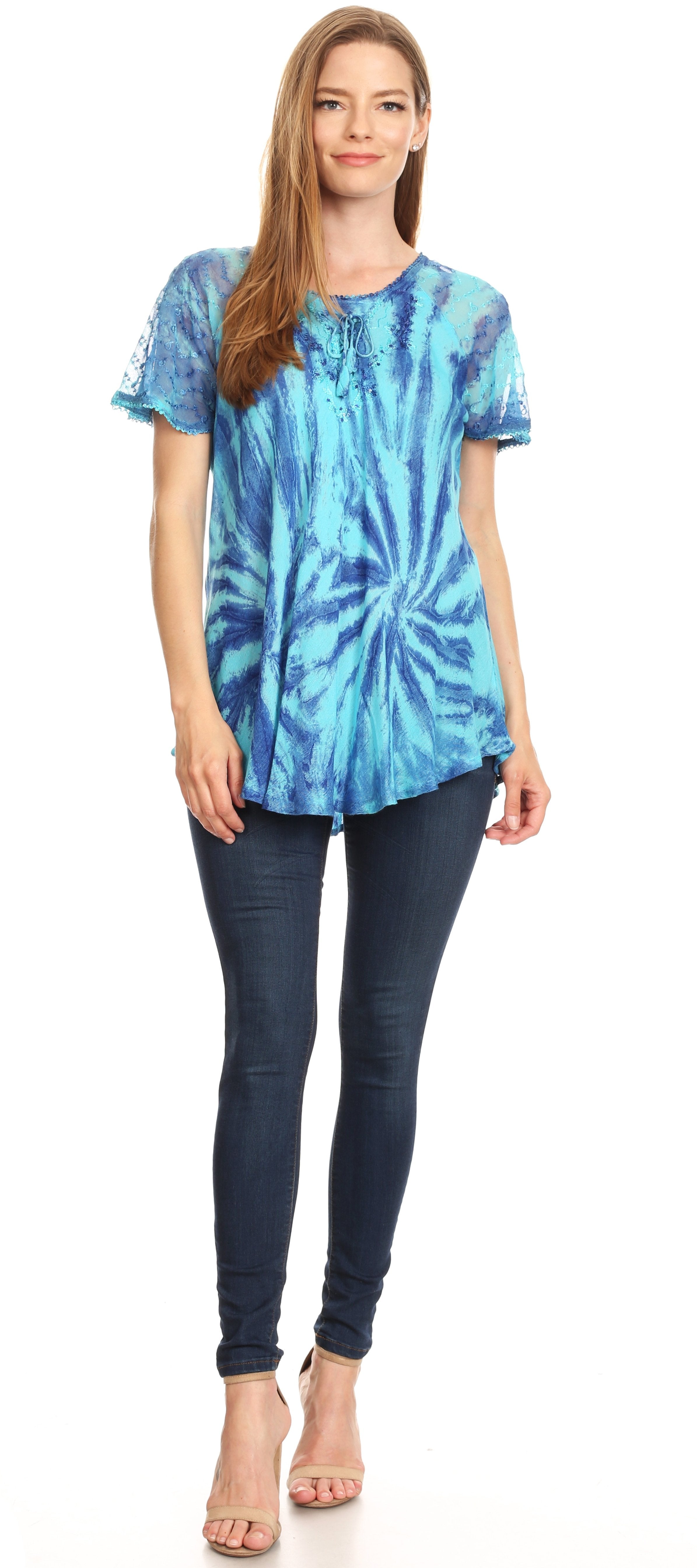 Sakkas - Marzia Loose Fit Short Sleeve Casual Tie Dye Batik Top