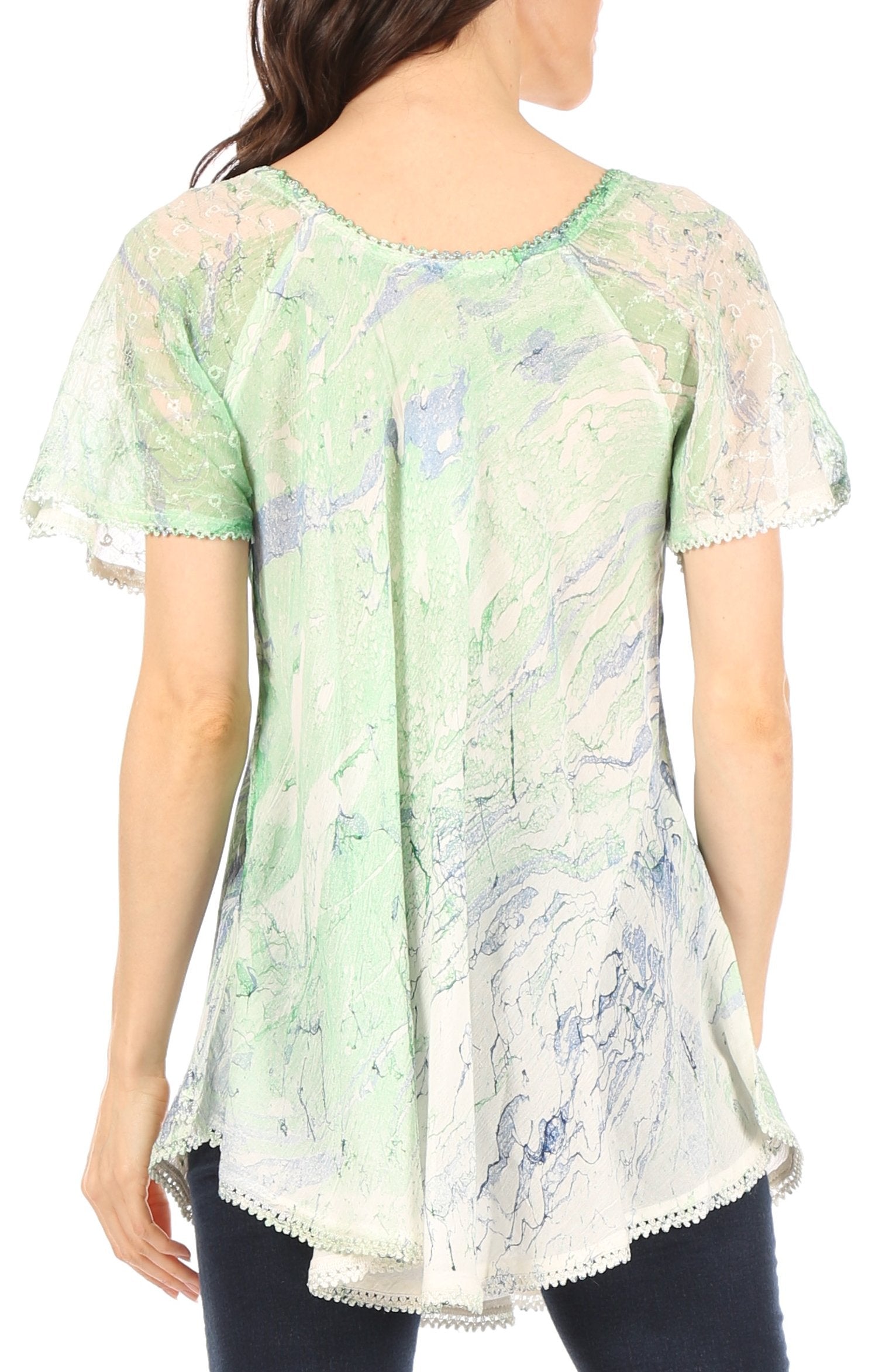 Sakkas - Marzia Loose Fit Short Sleeve Casual Tie Dye Batik Top
