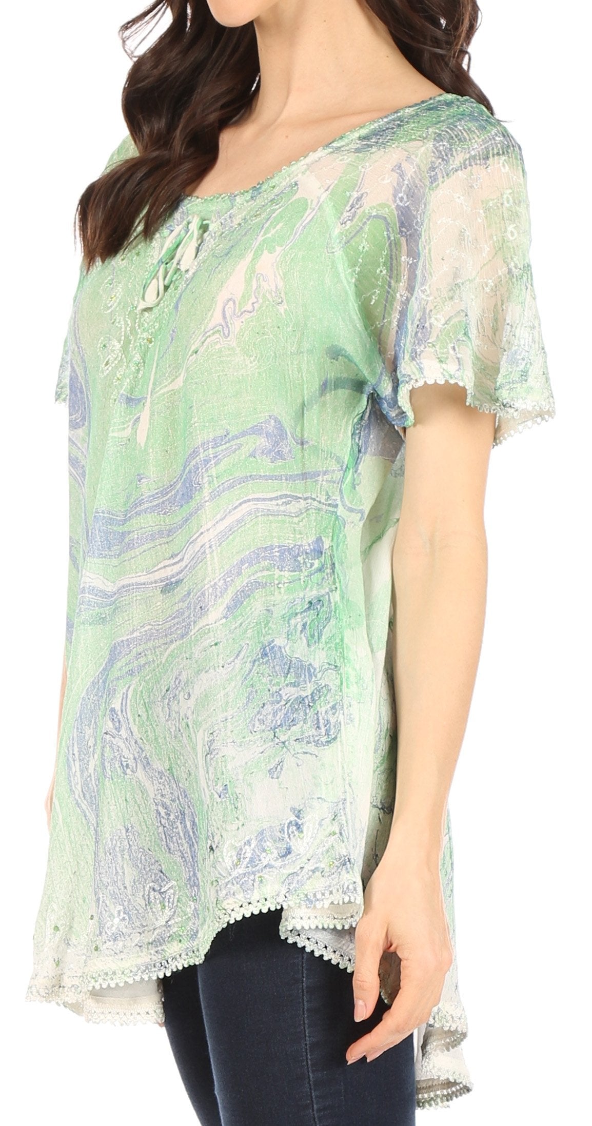 Sakkas - Marzia Loose Fit Short Sleeve Casual Tie Dye Batik Top