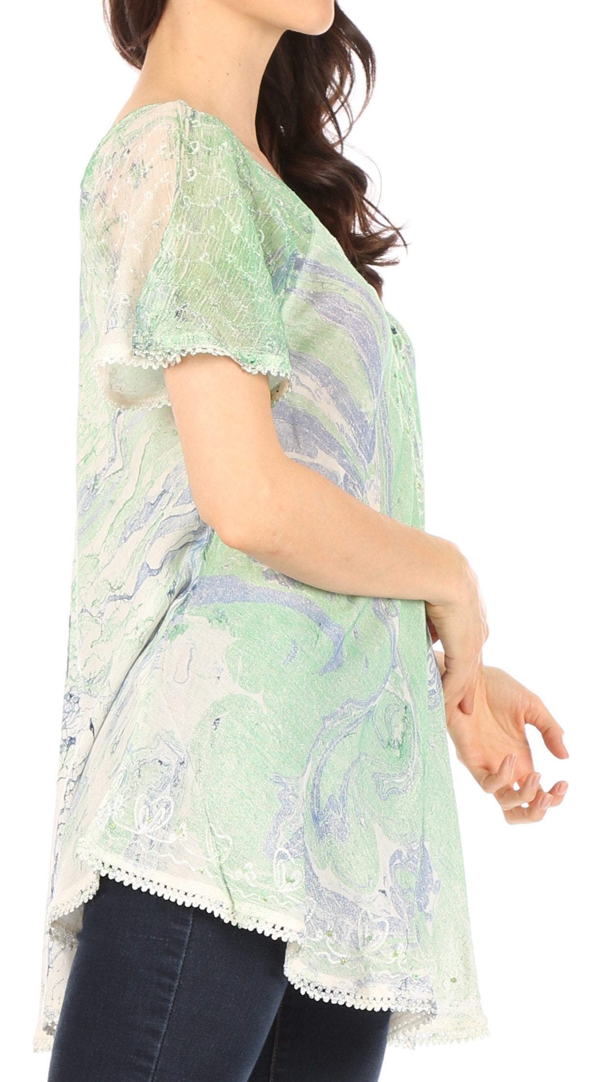 Sakkas - Marzia Loose Fit Short Sleeve Casual Tie Dye Batik Top