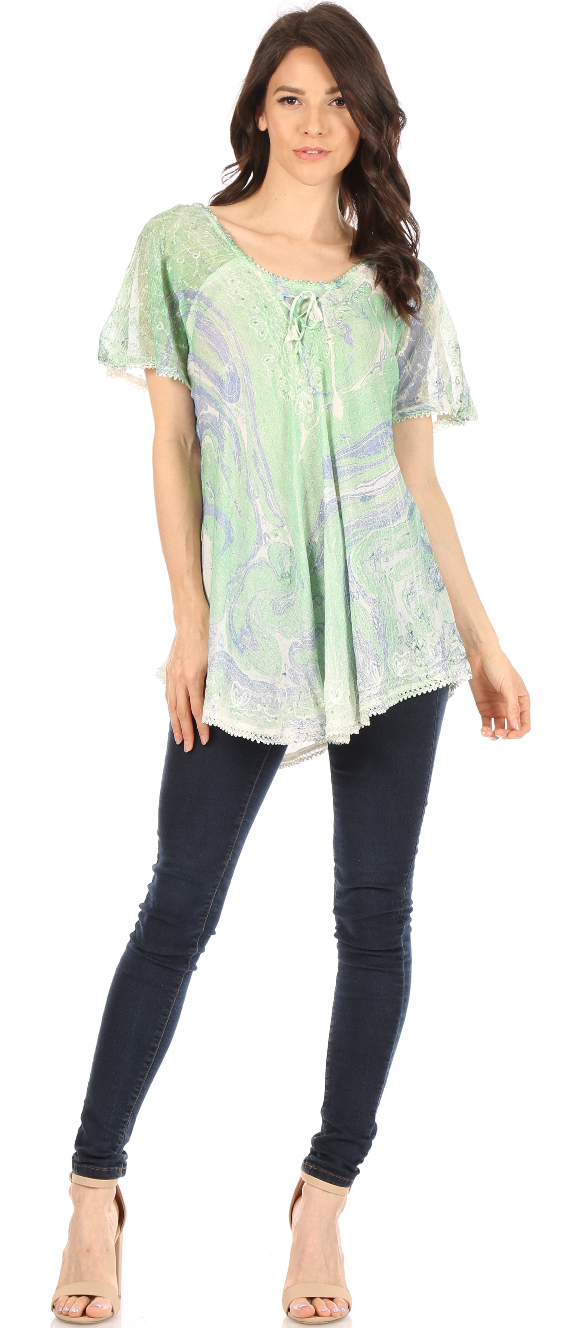 Sakkas - Marzia Loose Fit Short Sleeve Casual Tie Dye Batik Top