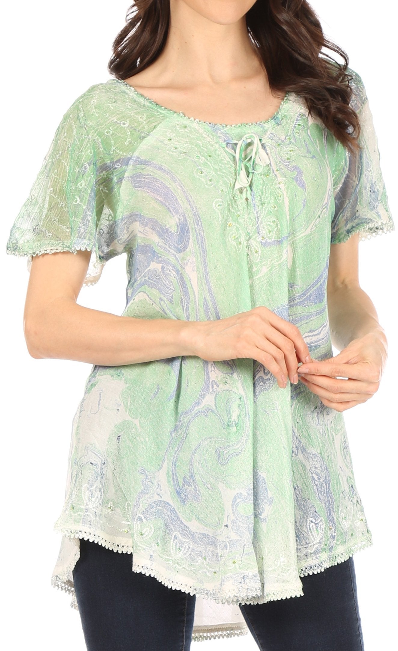 Sakkas - Marzia Loose Fit Short Sleeve Casual Tie Dye Batik Top