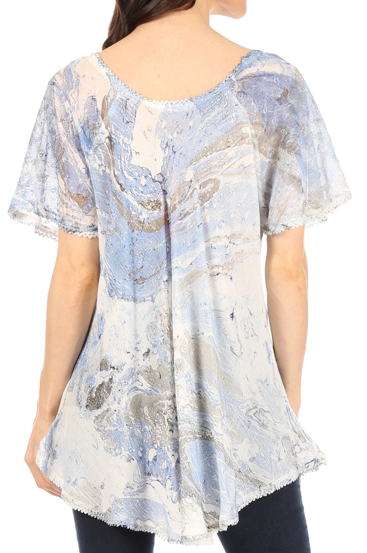 Sakkas - Marzia Loose Fit Short Sleeve Casual Tie Dye Batik Top