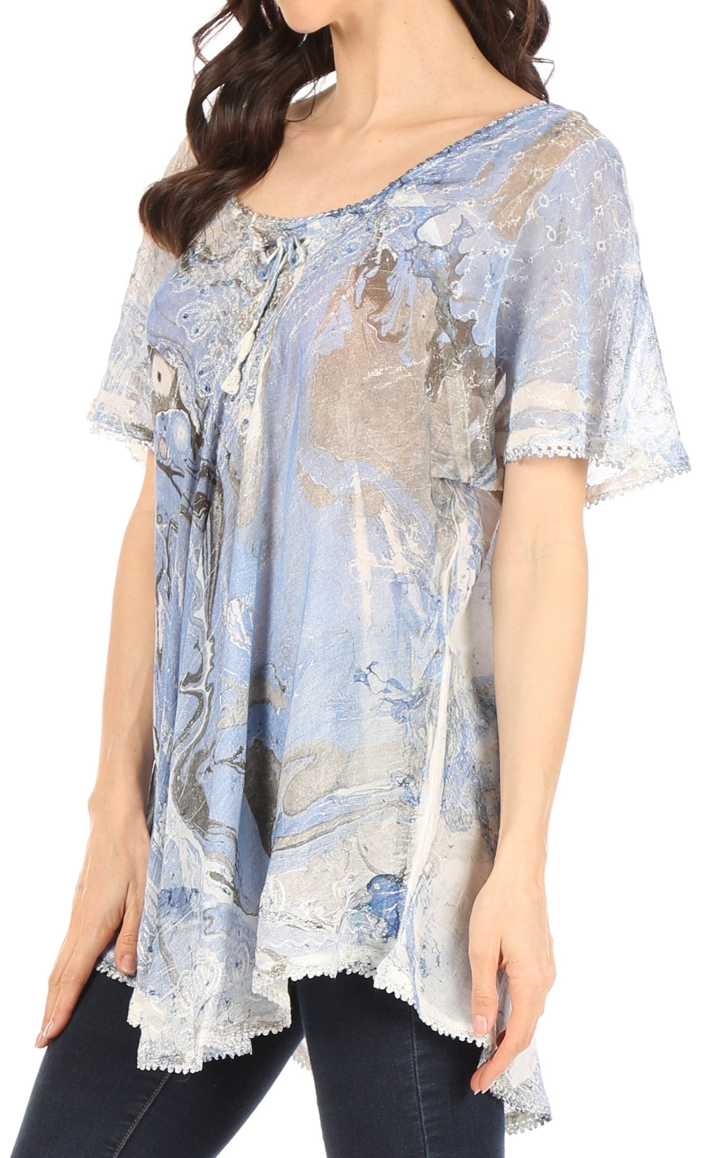 Sakkas - Marzia Loose Fit Short Sleeve Casual Tie Dye Batik Top