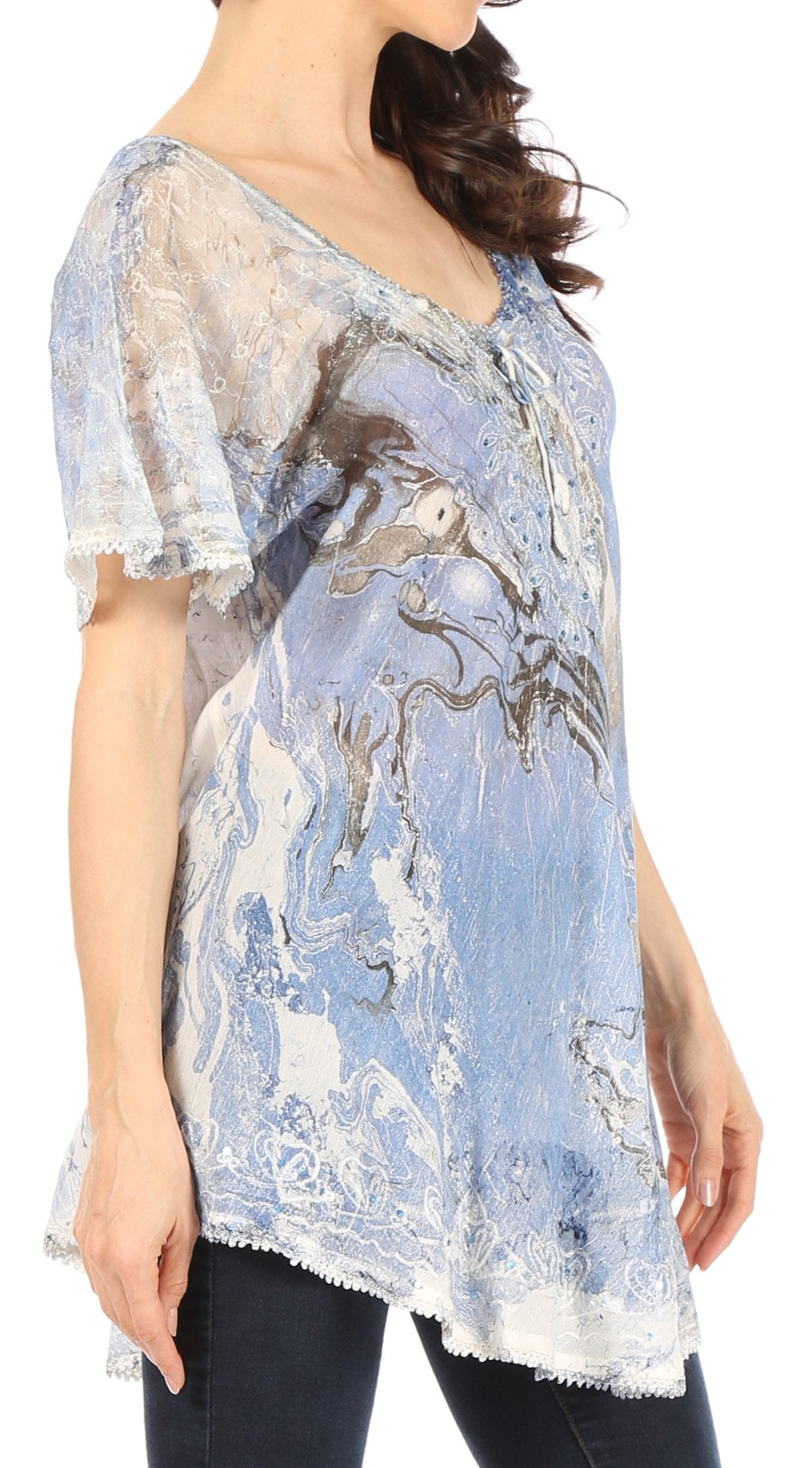 Sakkas - Marzia Loose Fit Short Sleeve Casual Tie Dye Batik Top