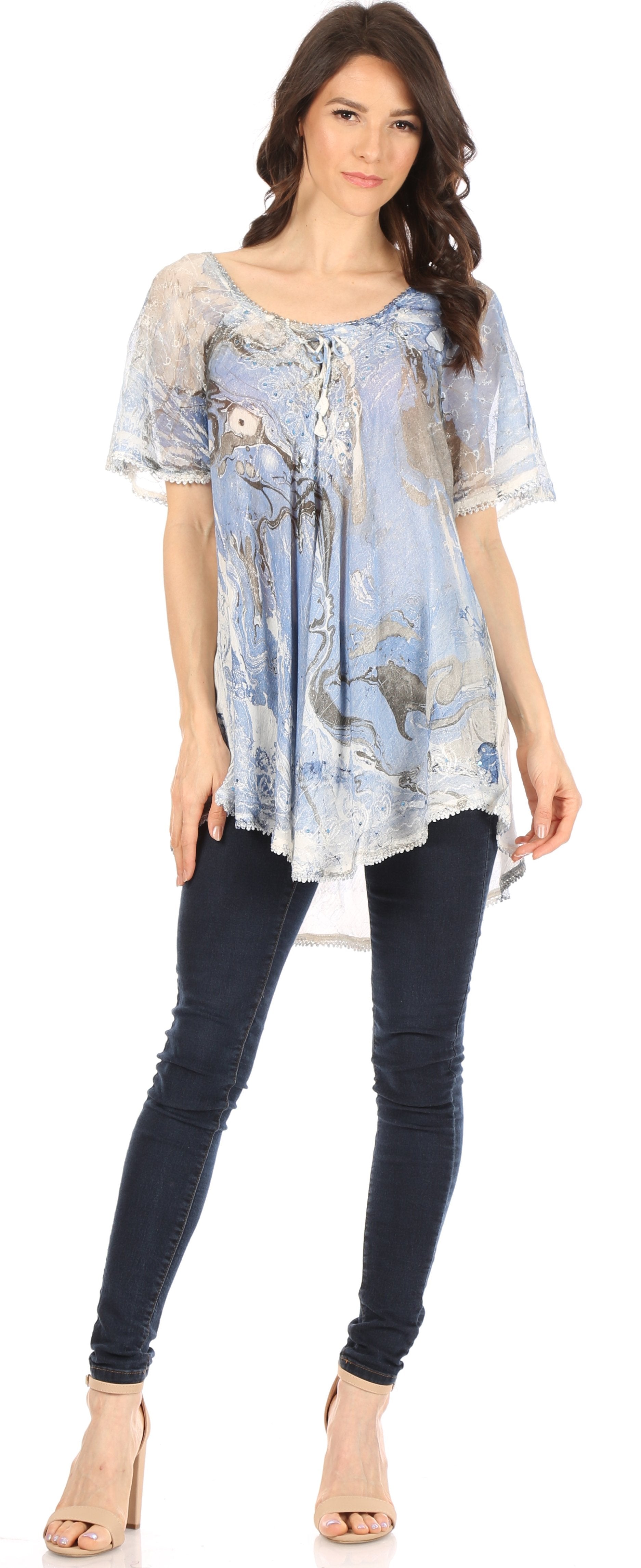 Sakkas - Marzia Loose Fit Short Sleeve Casual Tie Dye Batik Top