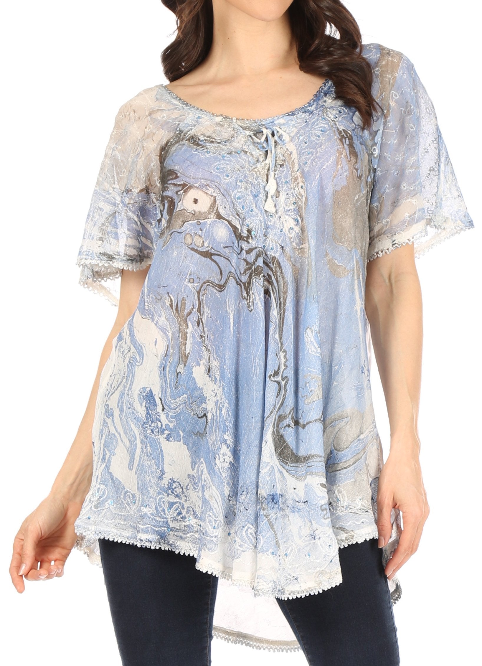 Sakkas - Marzia Loose Fit Short Sleeve Casual Tie Dye Batik Top