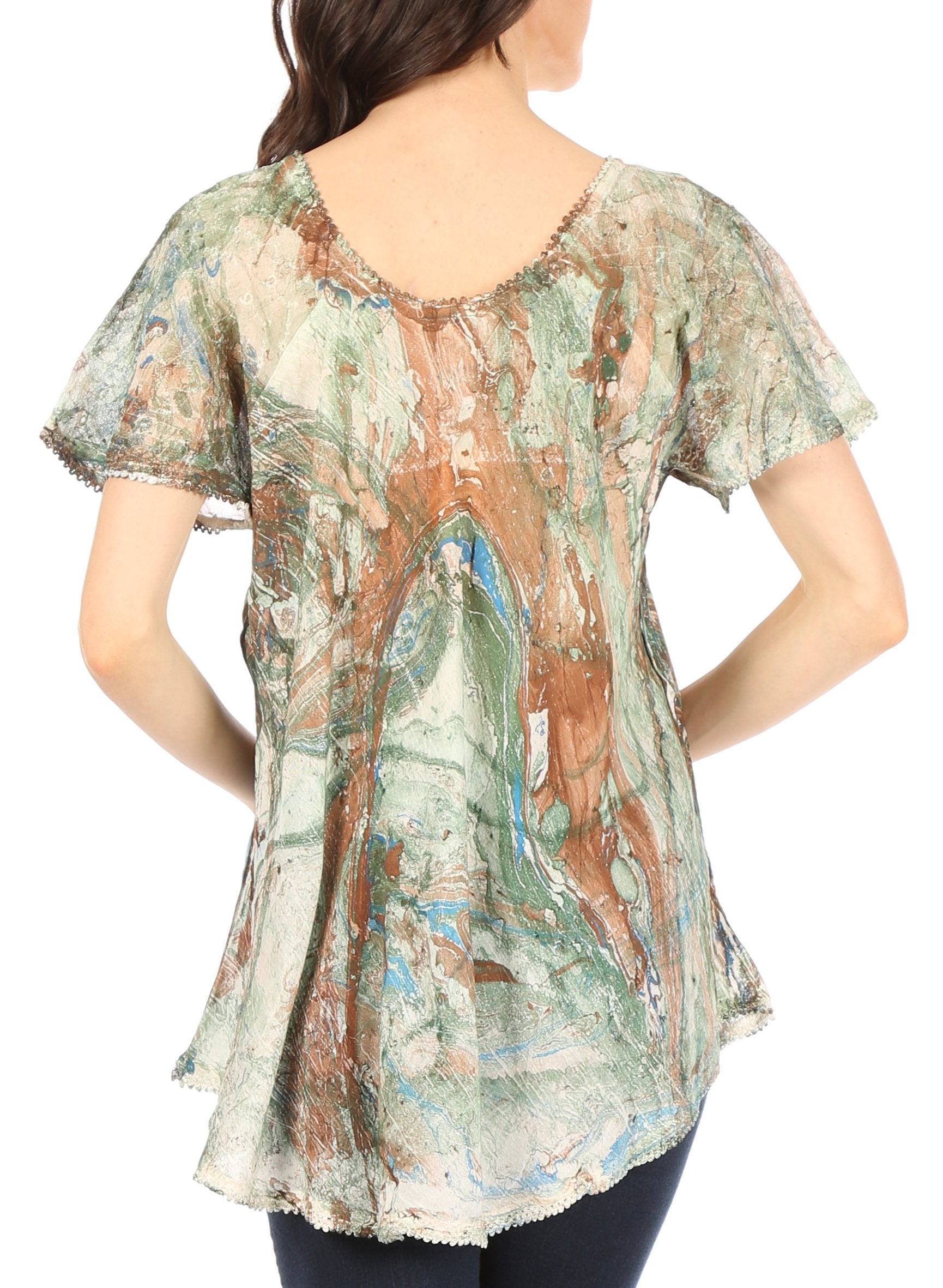 Sakkas - Marzia Loose Fit Short Sleeve Casual Tie Dye Batik Top