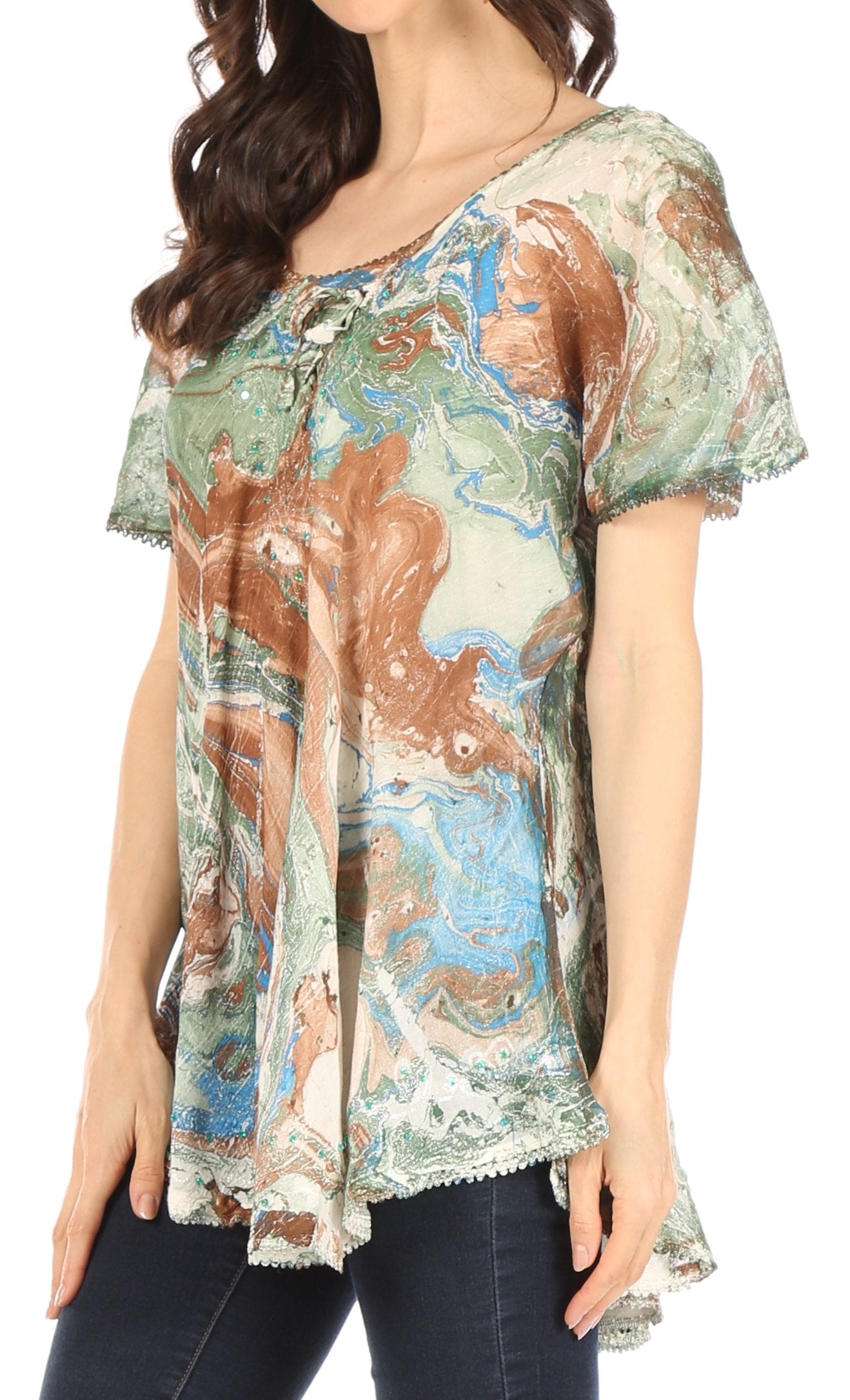 Sakkas - Marzia Loose Fit Short Sleeve Casual Tie Dye Batik Top