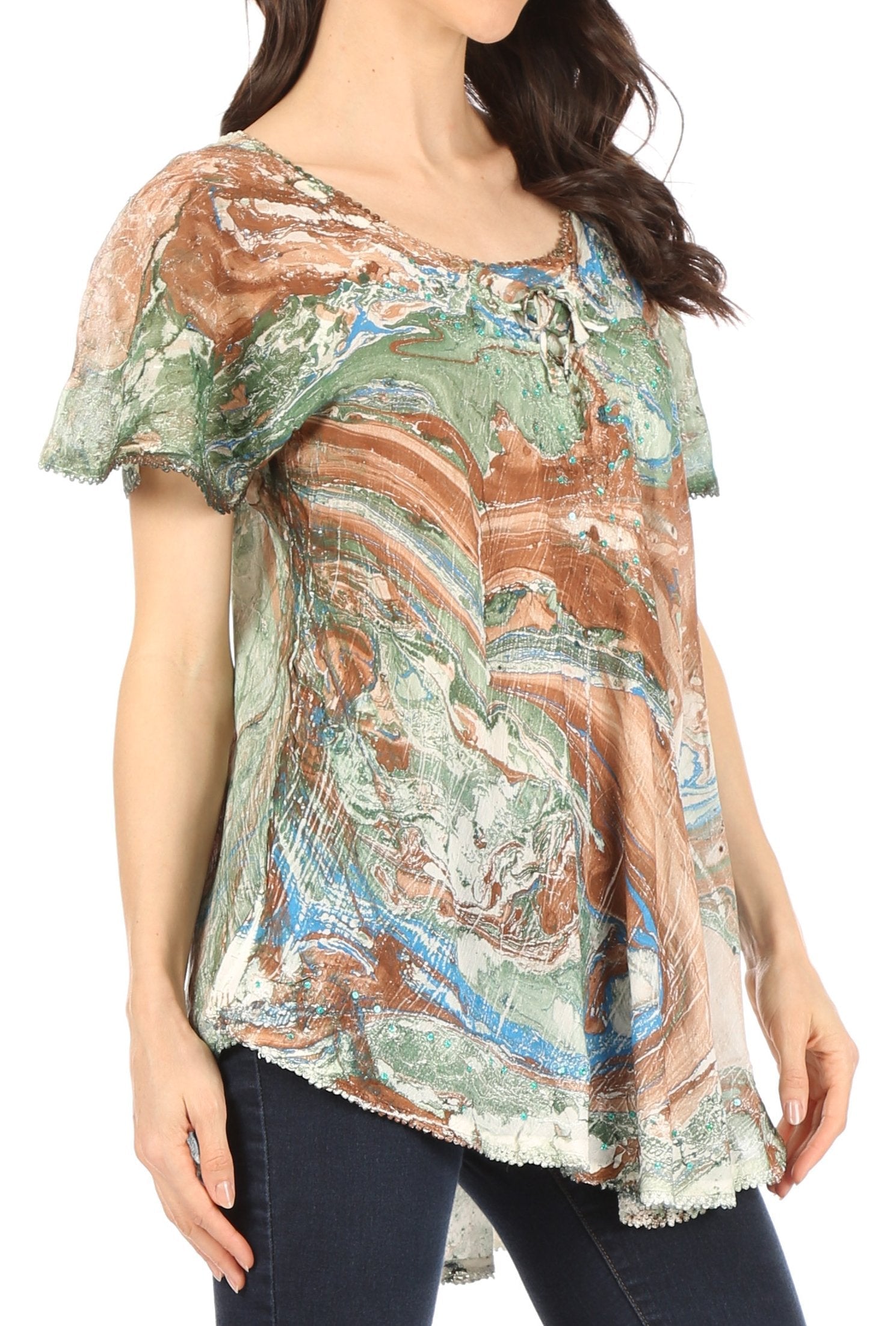 Sakkas - Marzia Loose Fit Short Sleeve Casual Tie Dye Batik Top