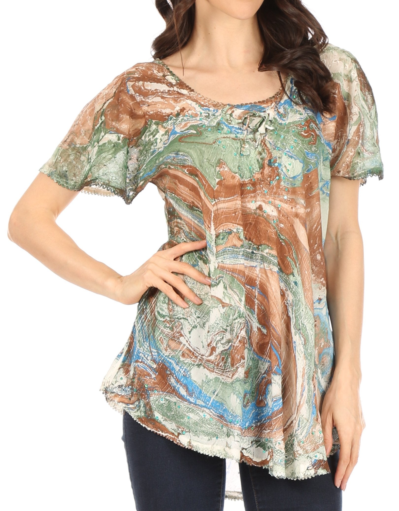 Sakkas - Marzia Loose Fit Short Sleeve Casual Tie Dye Batik Top
