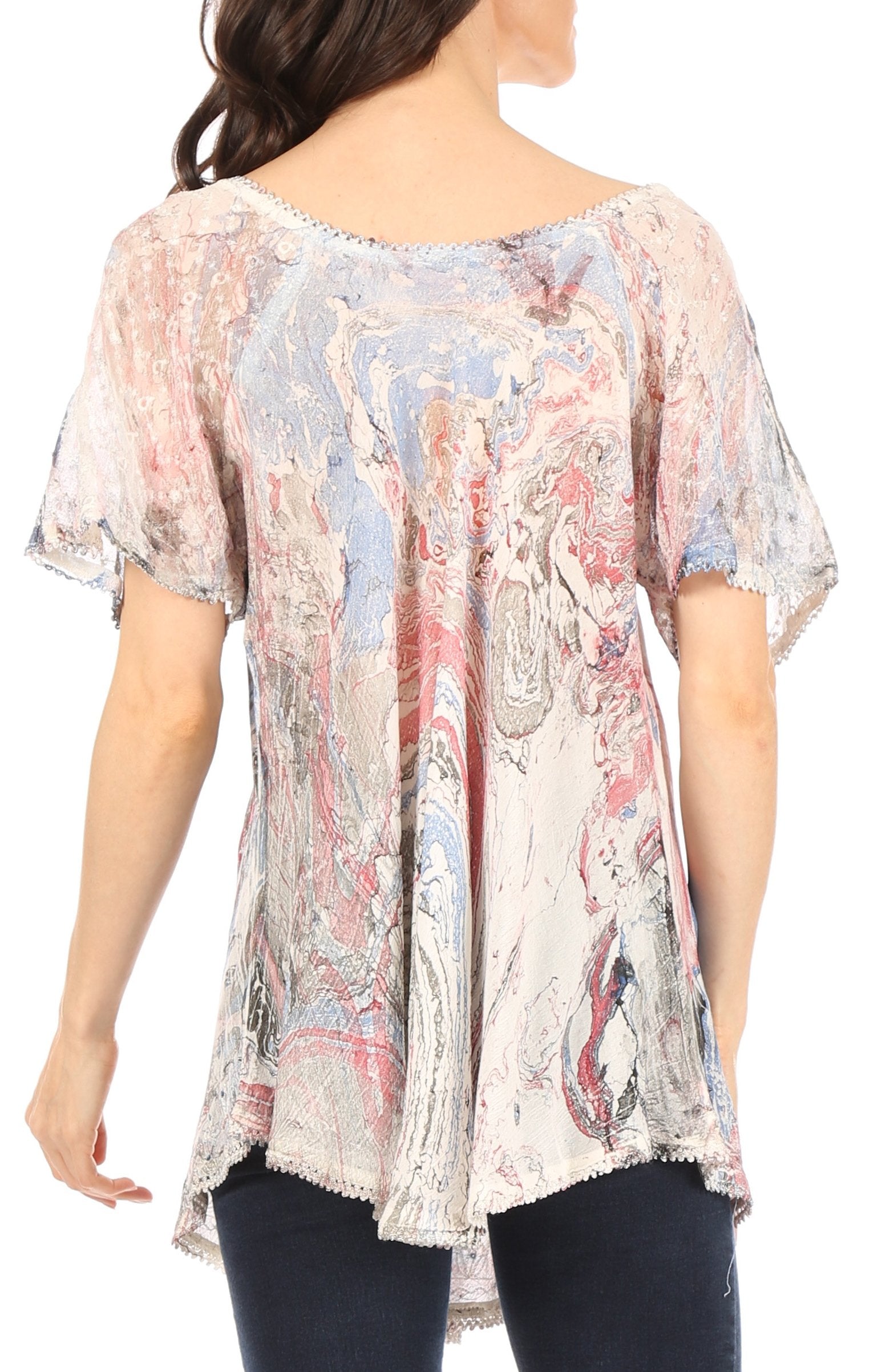 Sakkas - Marzia Loose Fit Short Sleeve Casual Tie Dye Batik Top
