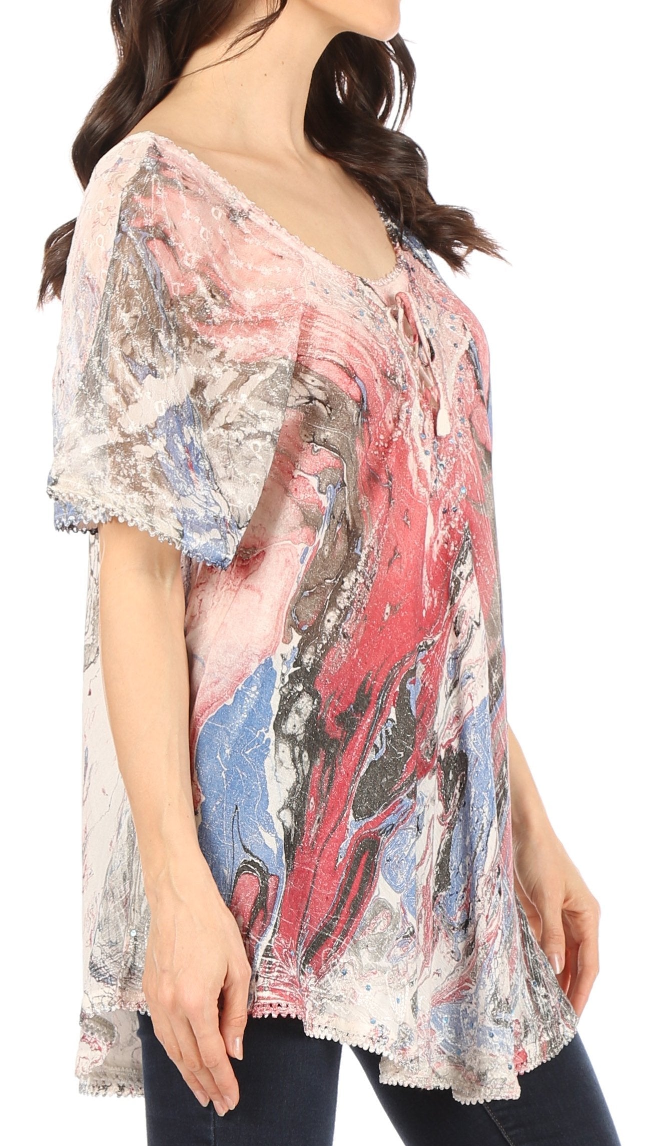 Sakkas - Marzia Loose Fit Short Sleeve Casual Tie Dye Batik Top