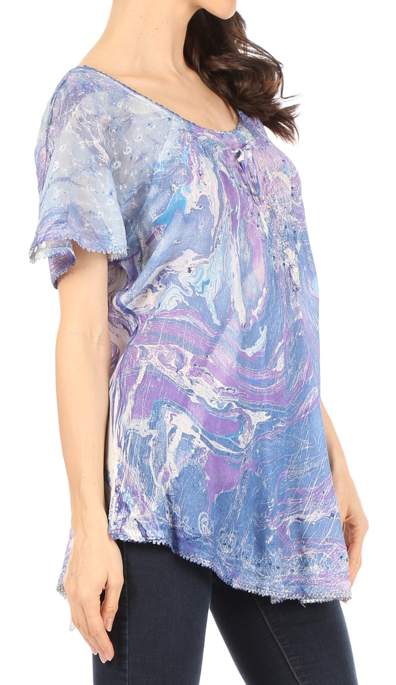 Sakkas - Marzia Loose Fit Short Sleeve Casual Tie Dye Batik Top
