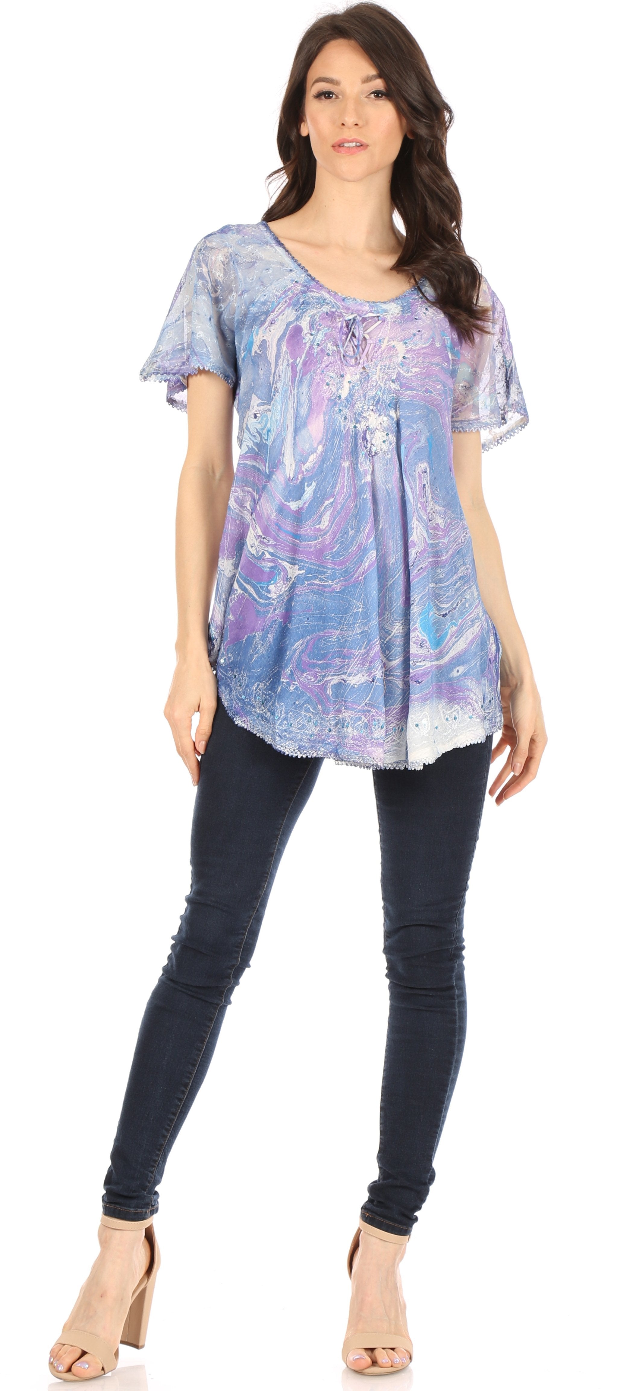 Sakkas - Marzia Loose Fit Short Sleeve Casual Tie Dye Batik Top