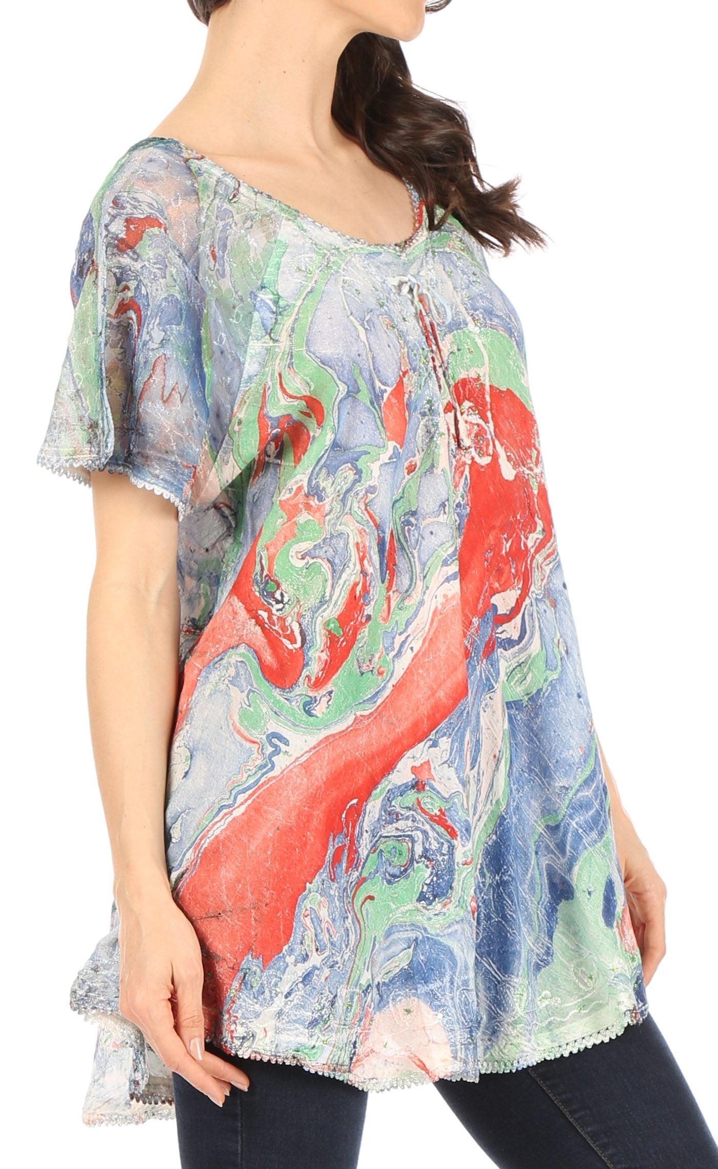 Sakkas - Marzia Loose Fit Short Sleeve Casual Tie Dye Batik Top