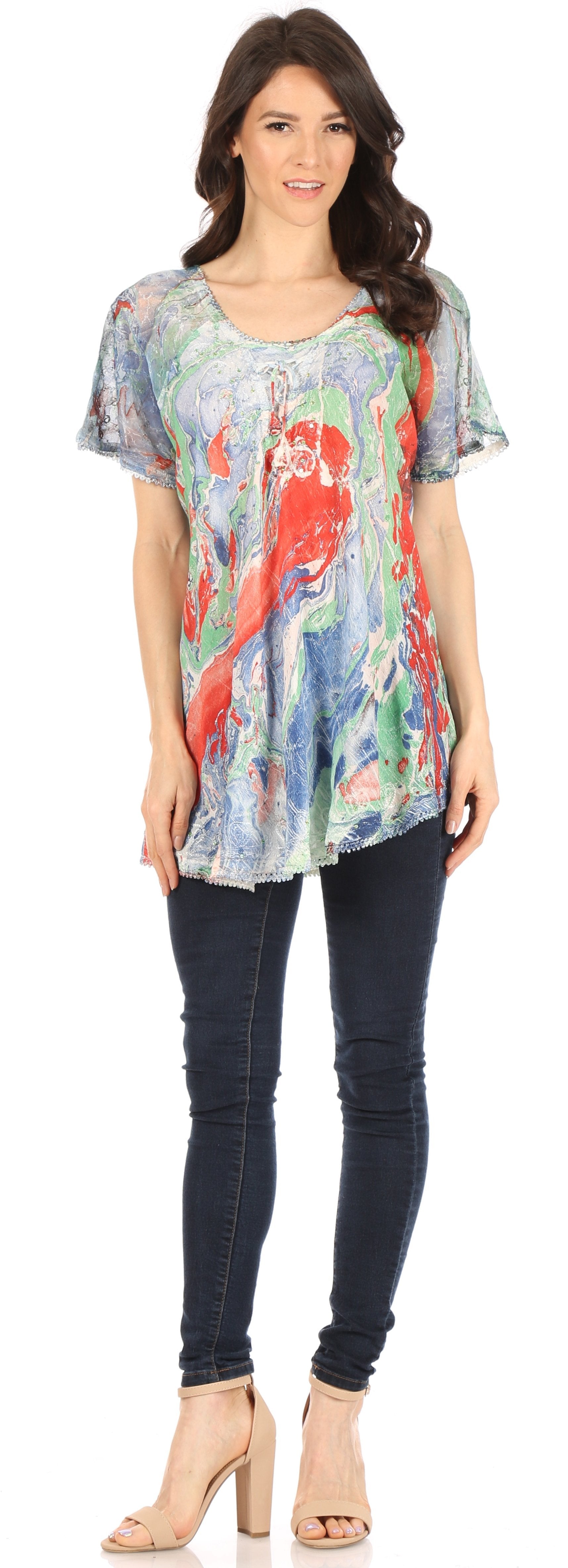 Sakkas - Marzia Loose Fit Short Sleeve Casual Tie Dye Batik Top