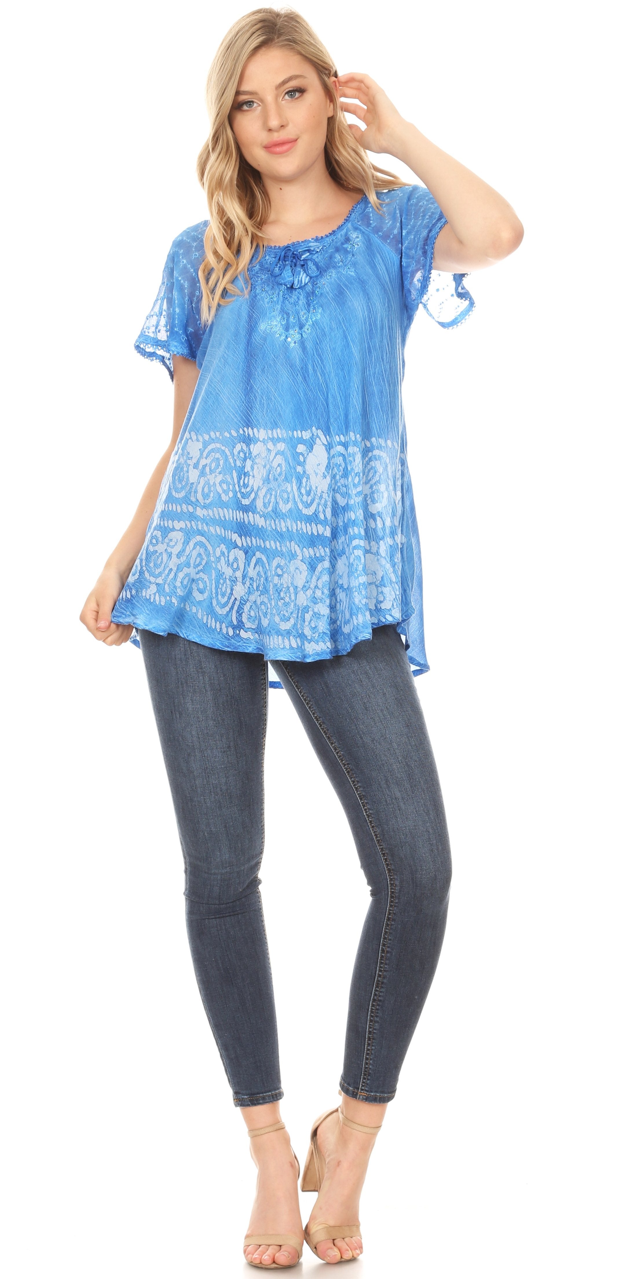 Sakkas - Marzia Loose Fit Short Sleeve Casual Tie Dye Batik Top