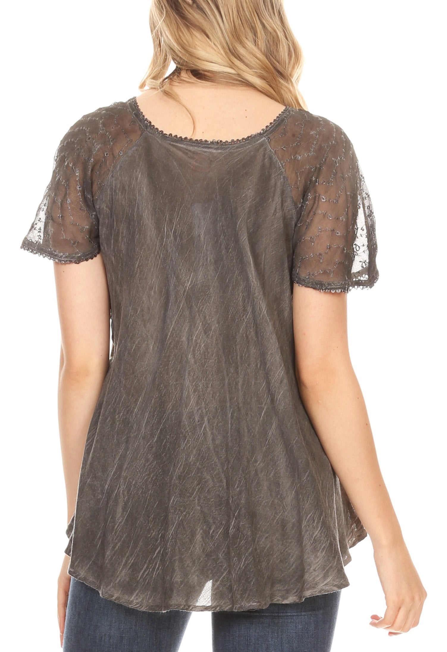 Sakkas - Marzia Loose Fit Short Sleeve Casual Tie Dye Batik Top