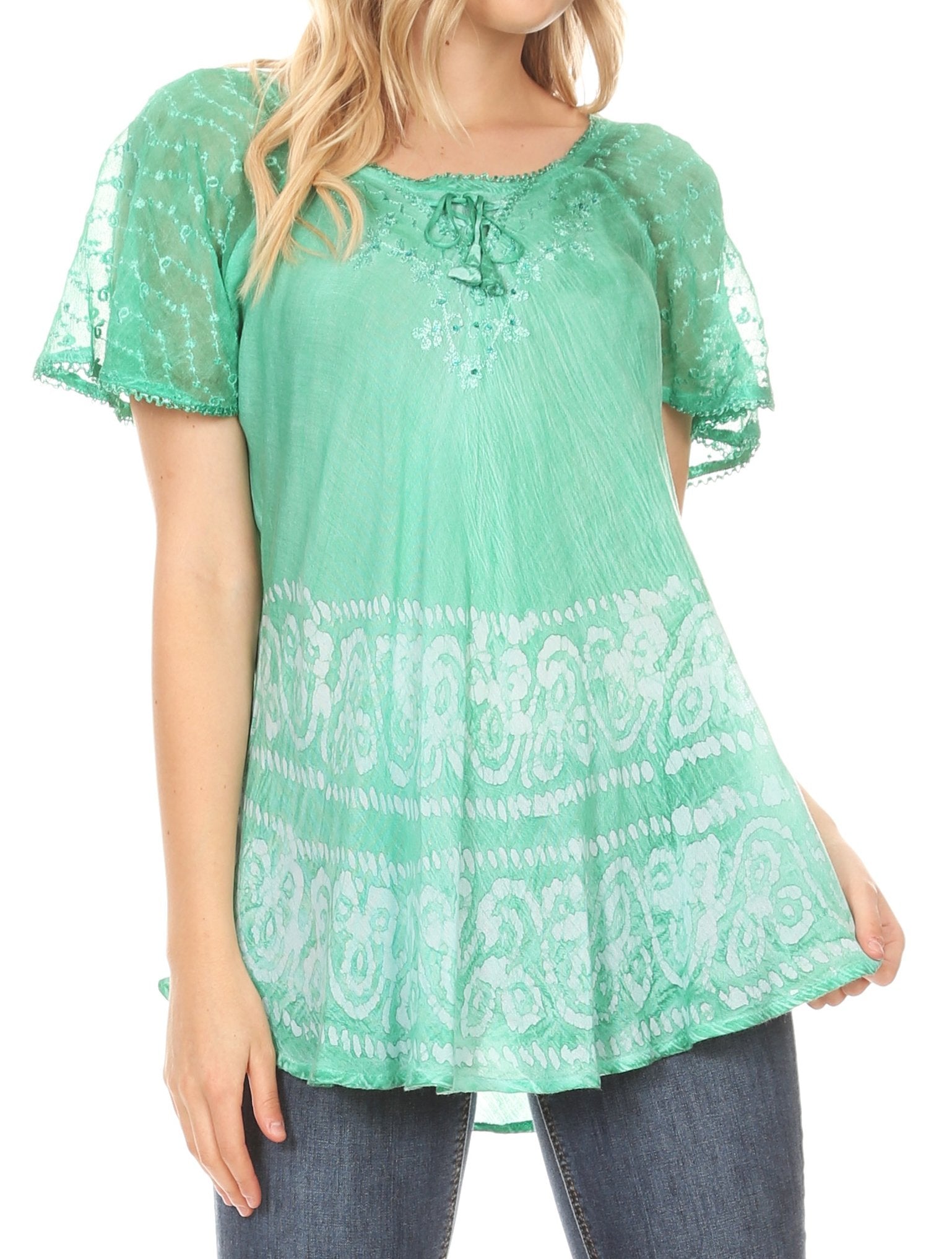 Sakkas - Marzia Loose Fit Short Sleeve Casual Tie Dye Batik Top