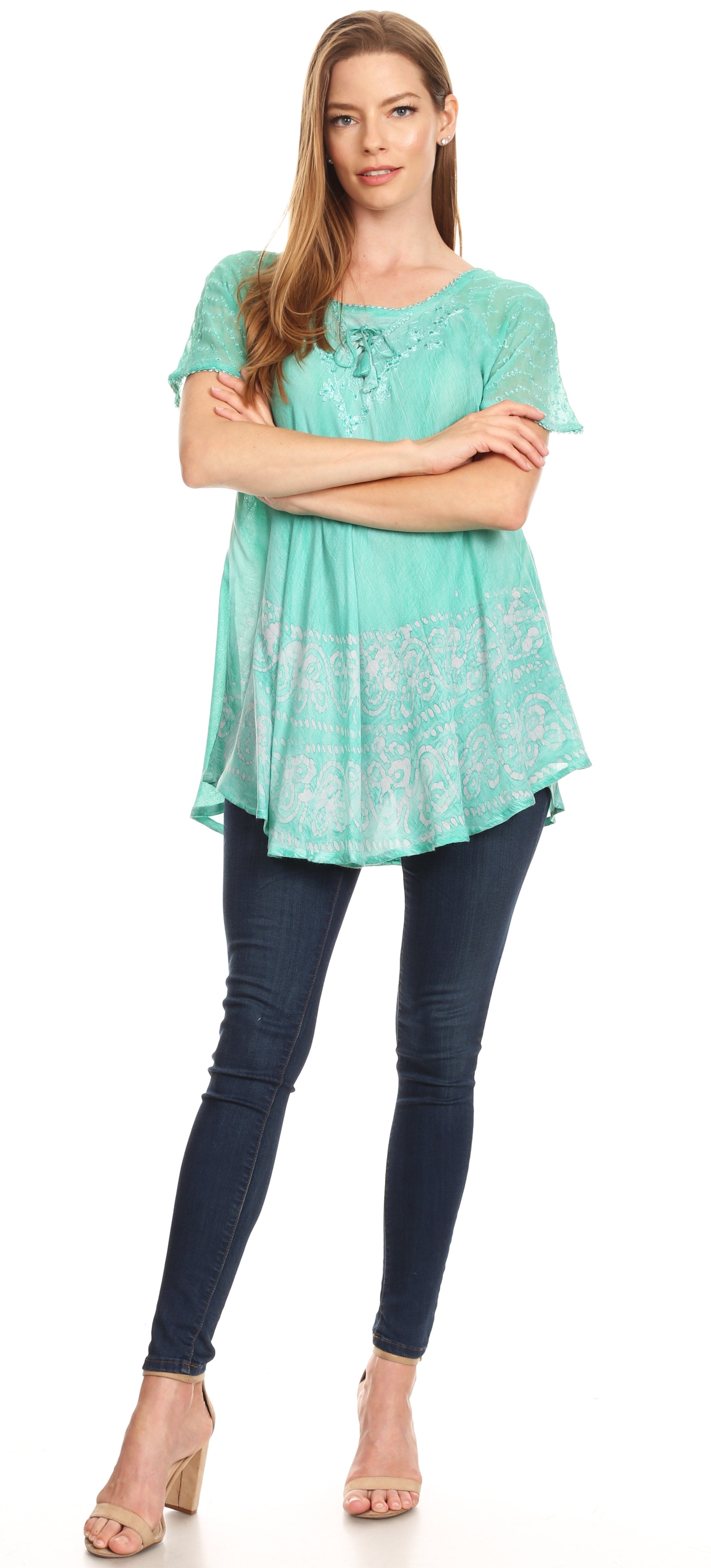 Sakkas - Marzia Loose Fit Short Sleeve Casual Tie Dye Batik Top