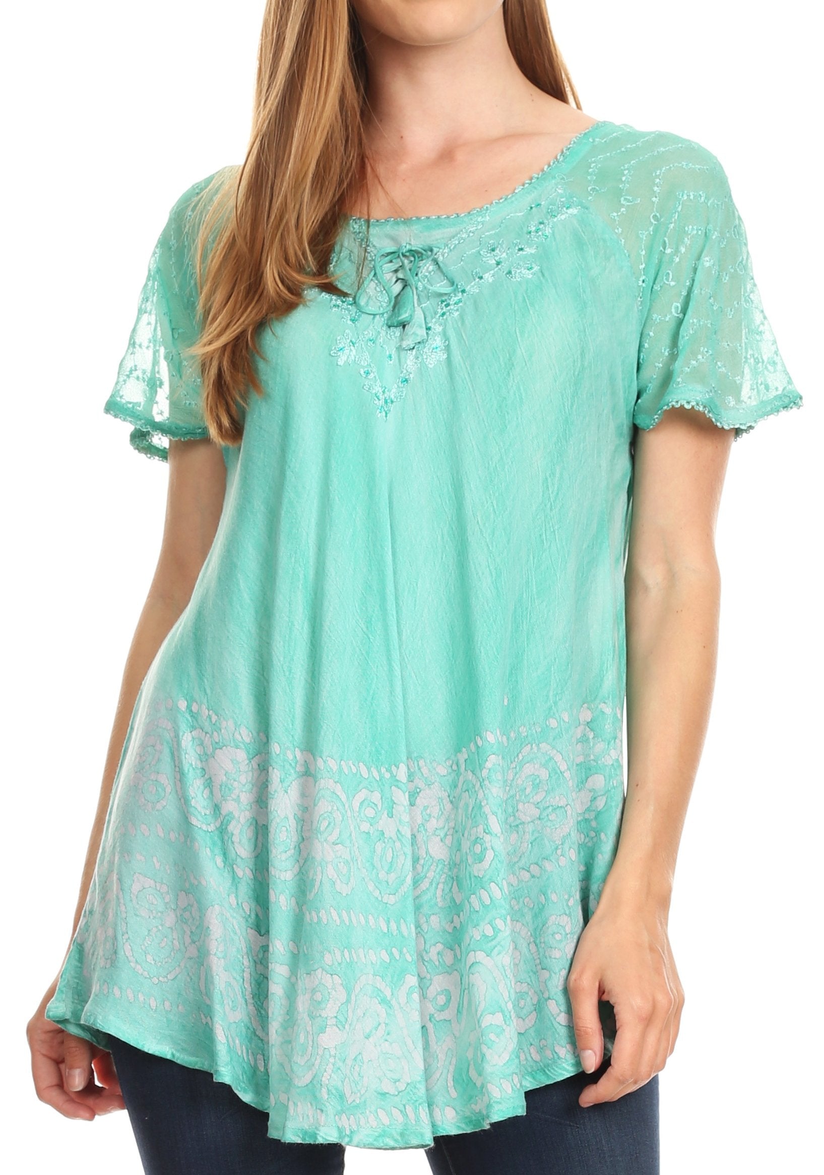 Sakkas - Marzia Loose Fit Short Sleeve Casual Tie Dye Batik Top