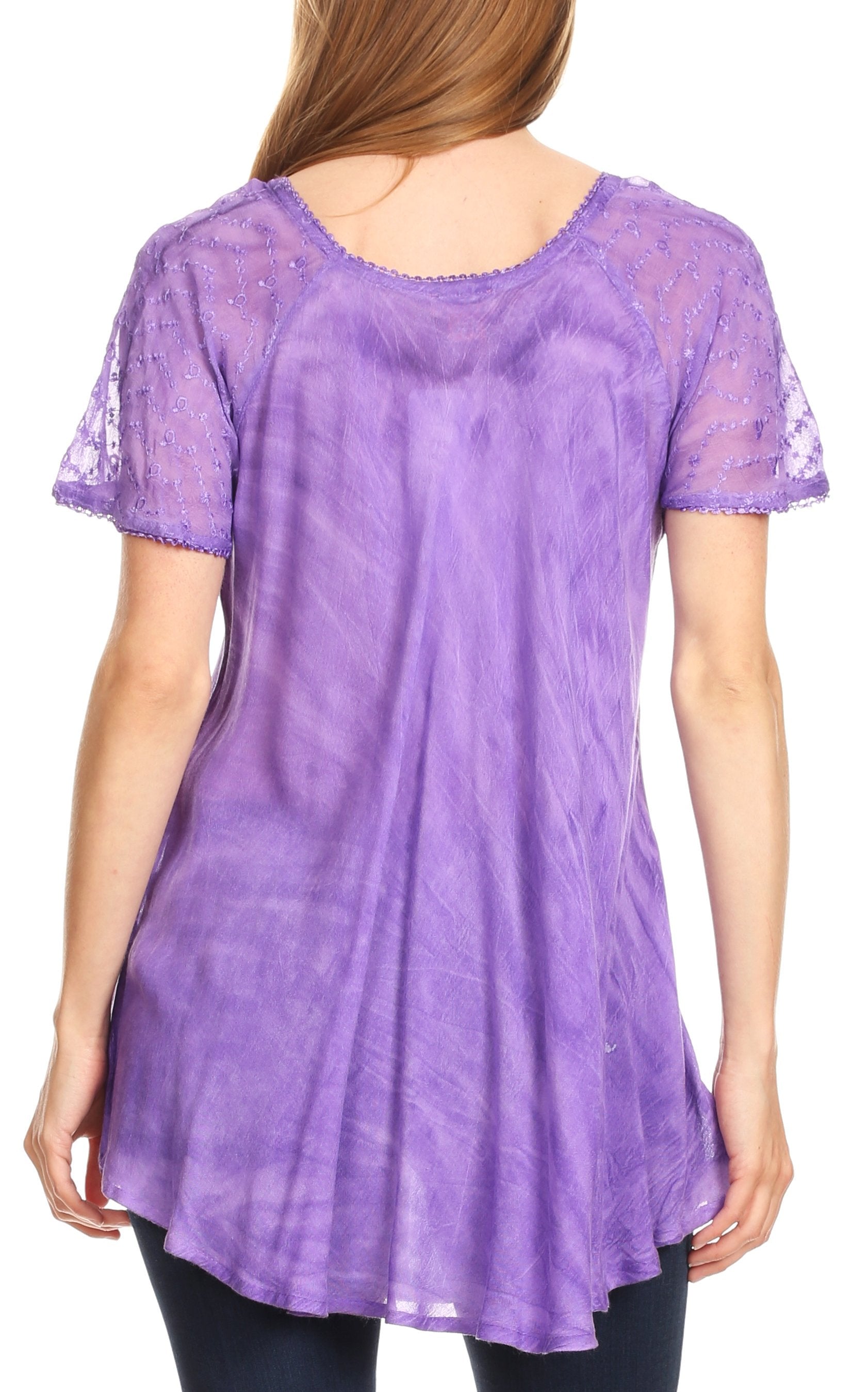 Sakkas - Marzia Loose Fit Short Sleeve Casual Tie Dye Batik Top