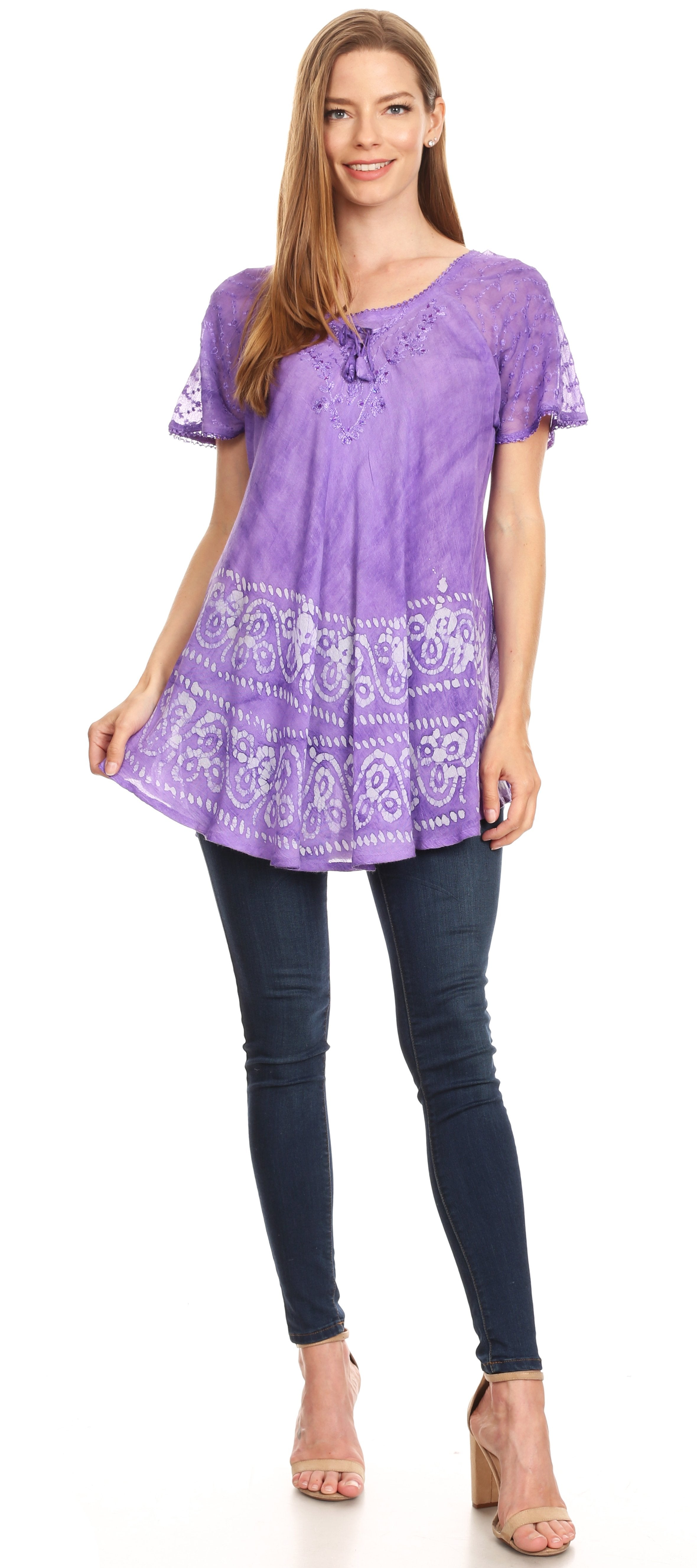 Sakkas - Marzia Loose Fit Short Sleeve Casual Tie Dye Batik Top