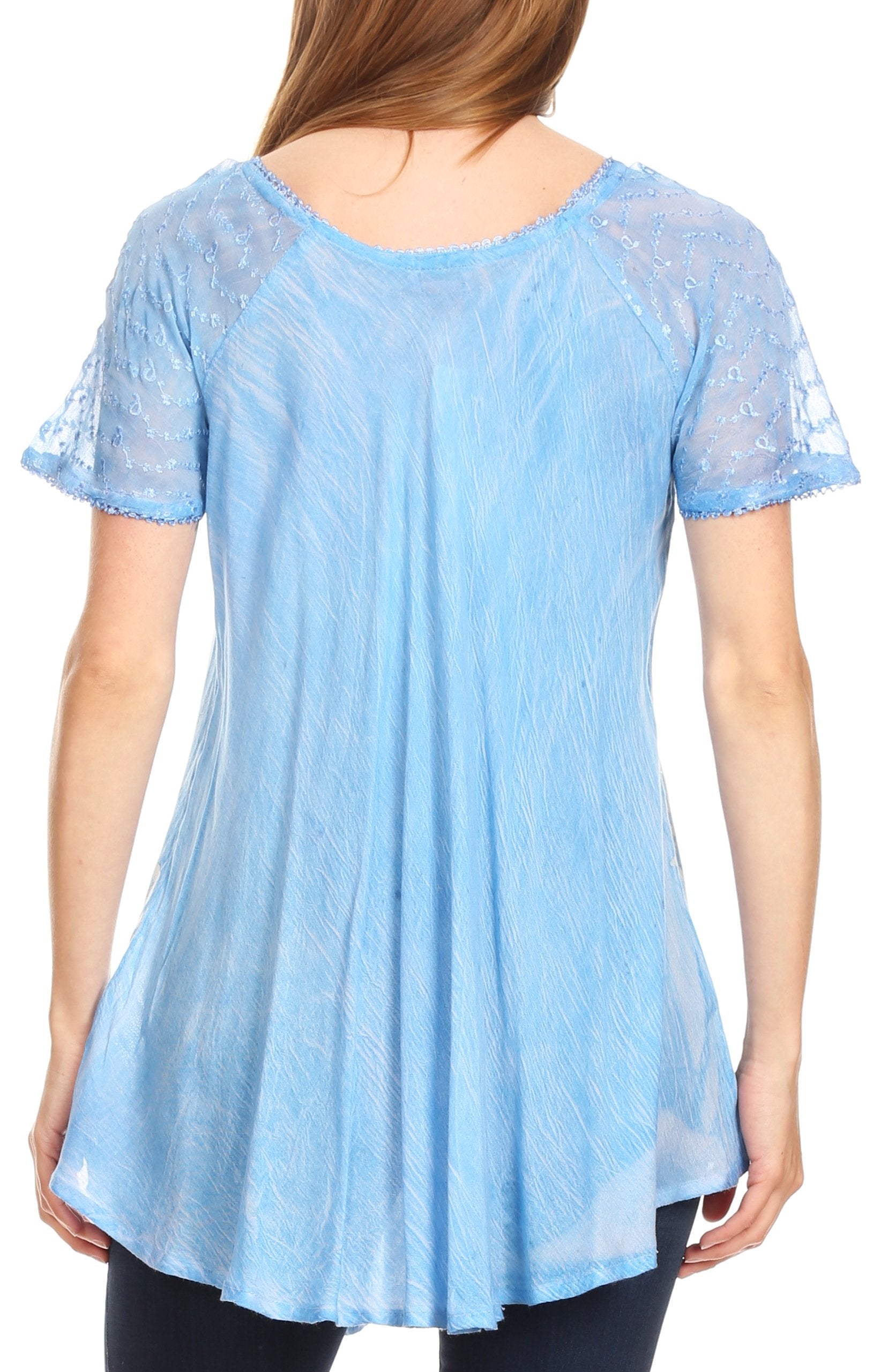 Sakkas - Marzia Loose Fit Short Sleeve Casual Tie Dye Batik Top
