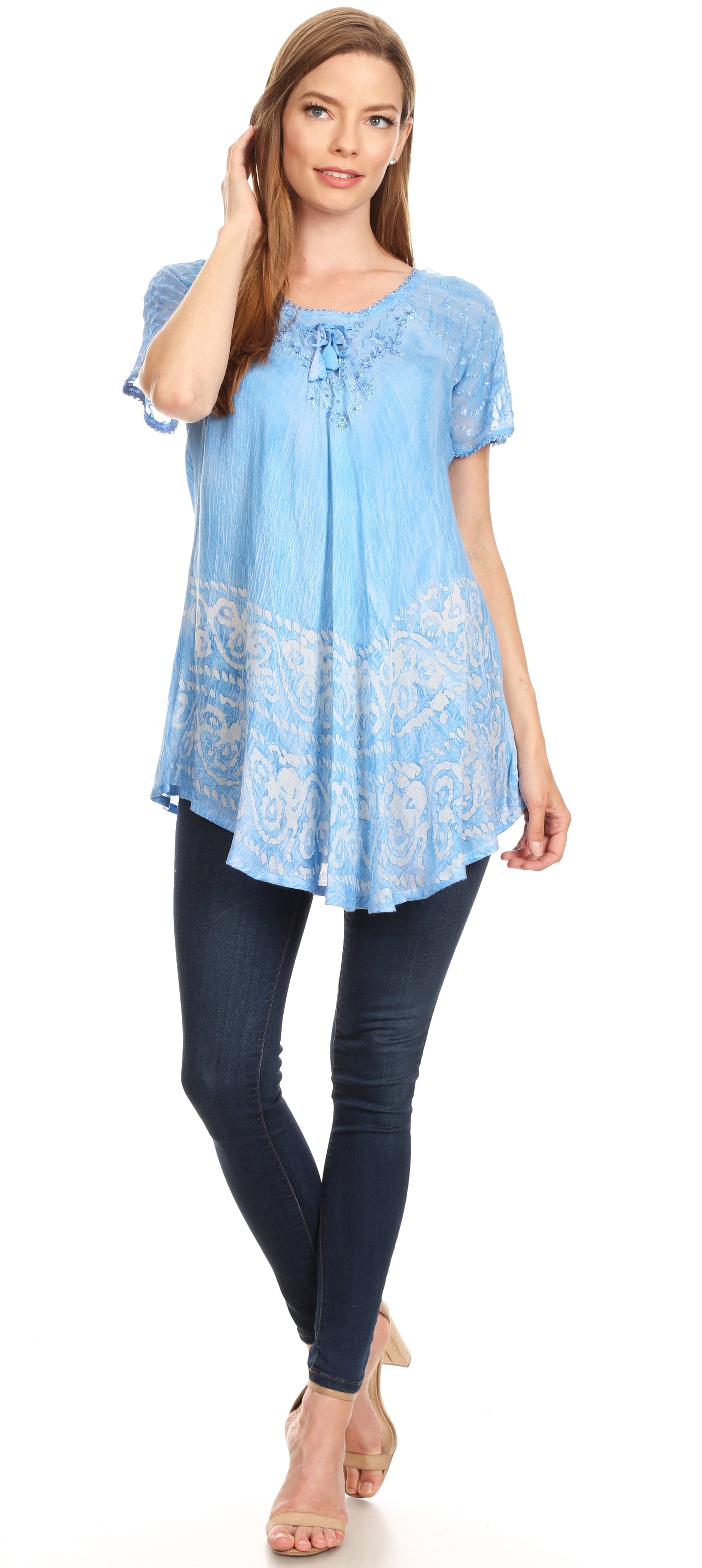 Sakkas - Marzia Loose Fit Short Sleeve Casual Tie Dye Batik Top