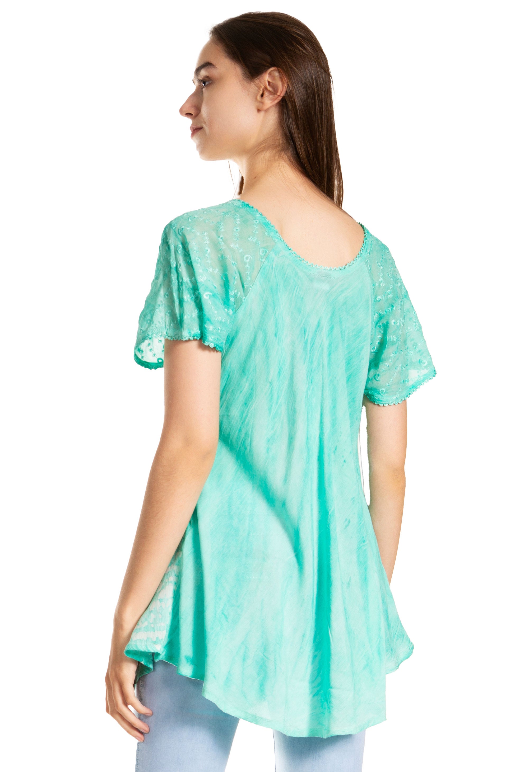 Sakkas - Marzia Loose Fit Short Sleeve Casual Tie Dye Batik Top