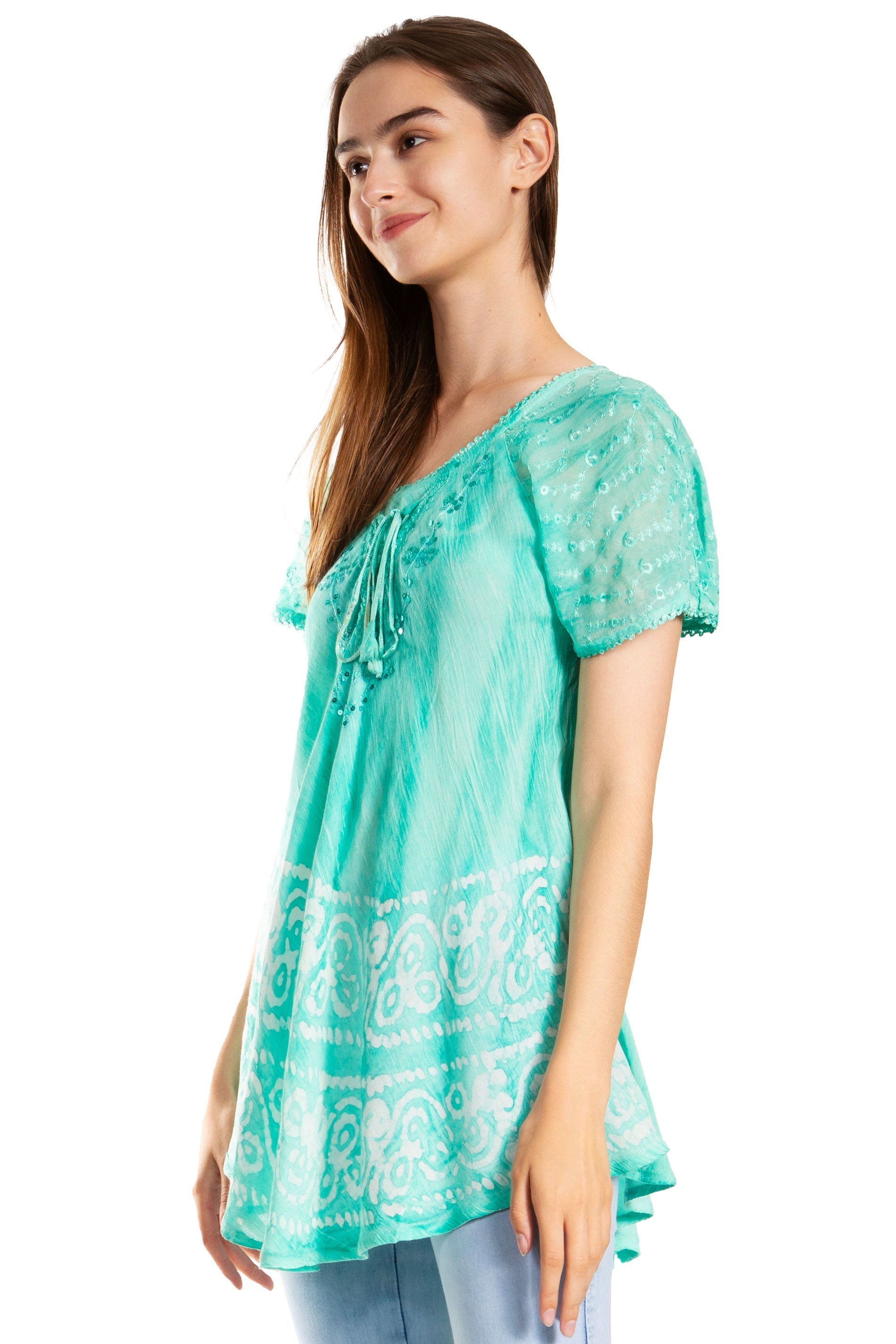 Sakkas - Marzia Loose Fit Short Sleeve Casual Tie Dye Batik Top