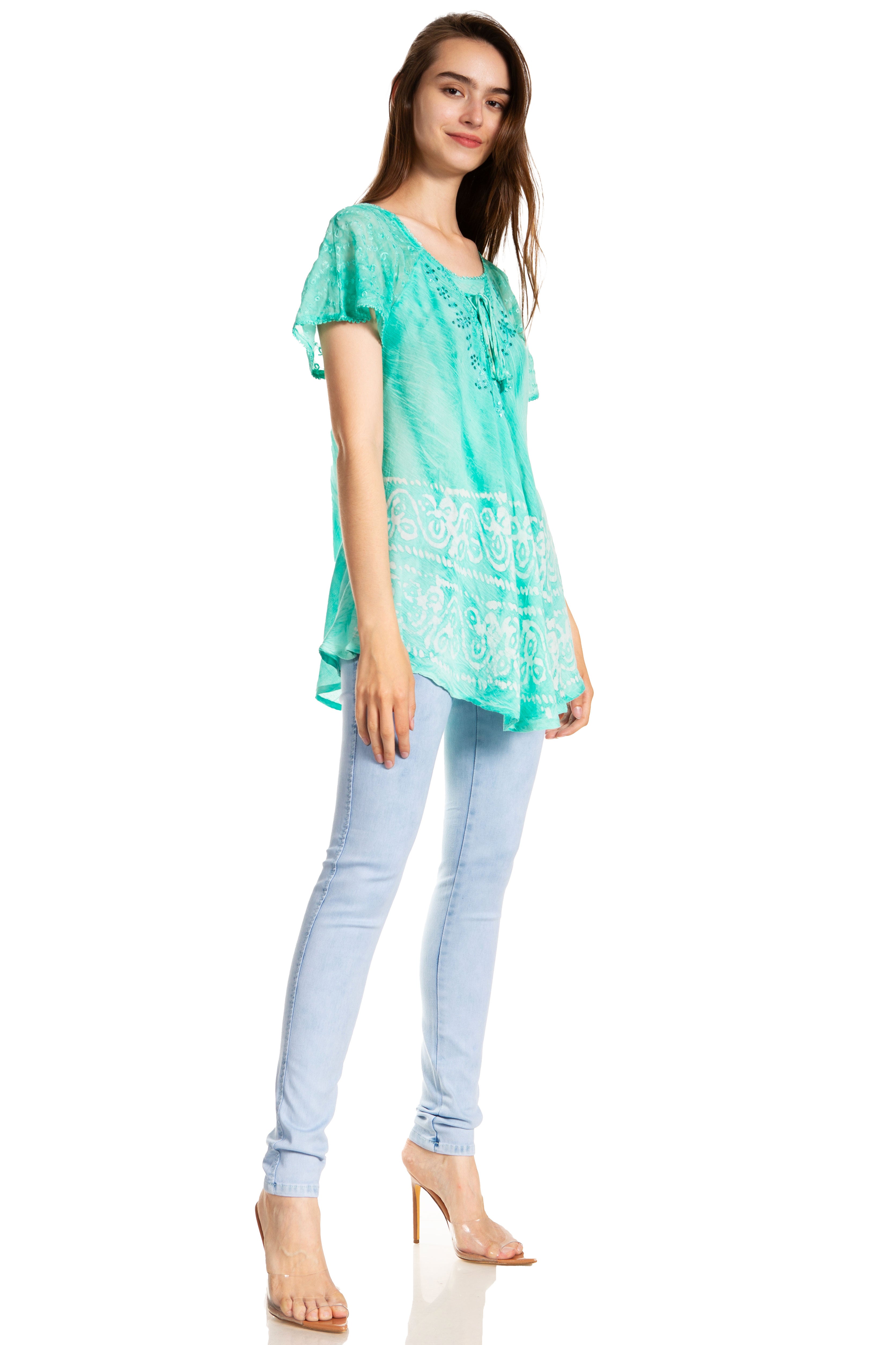 Sakkas - Marzia Loose Fit Short Sleeve Casual Tie Dye Batik Top