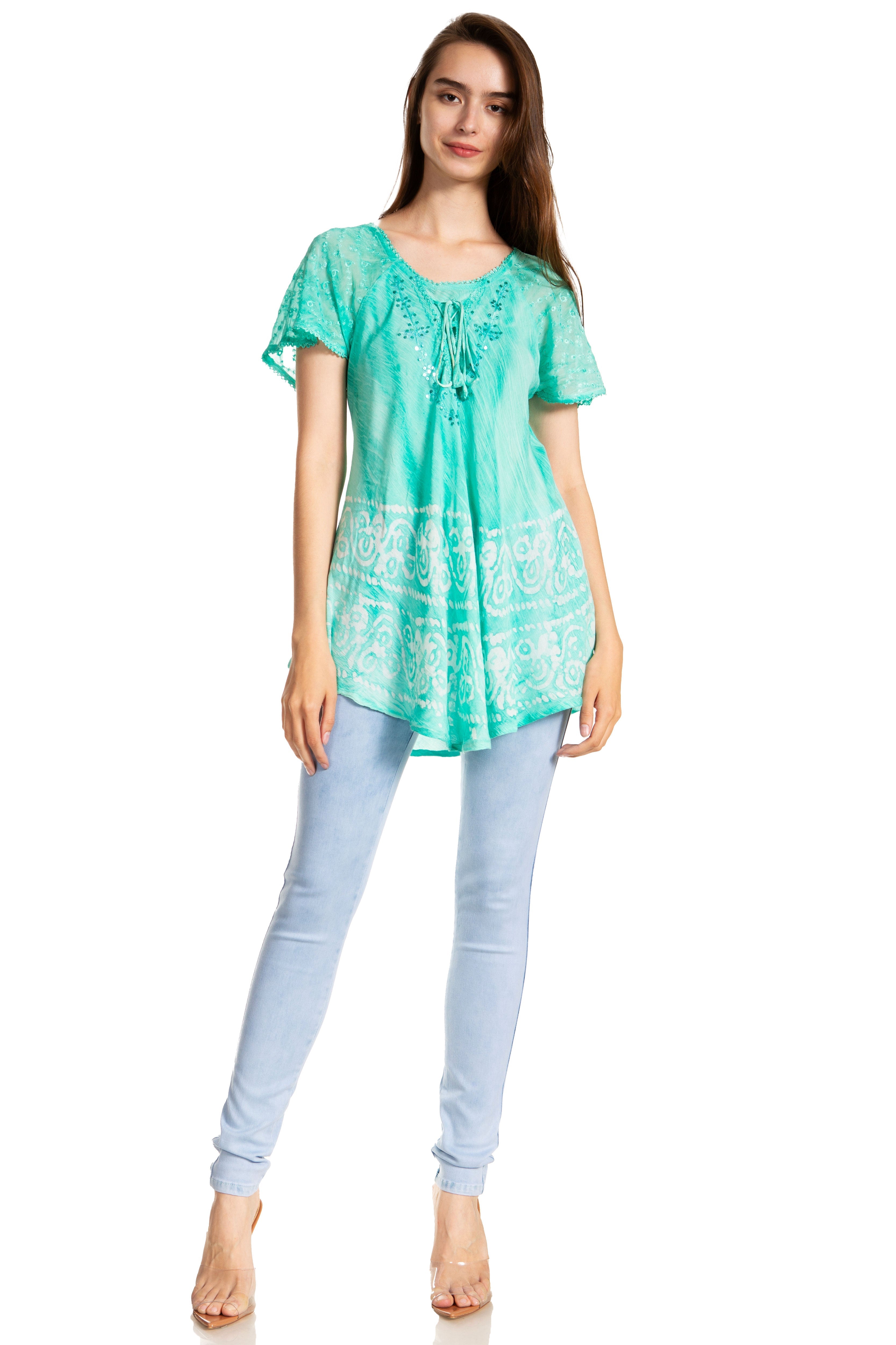 Sakkas - Marzia Loose Fit Short Sleeve Casual Tie Dye Batik Top