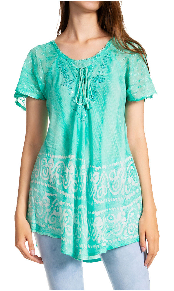 Sakkas - Marzia Loose Fit Short Sleeve Casual Tie Dye Batik Top