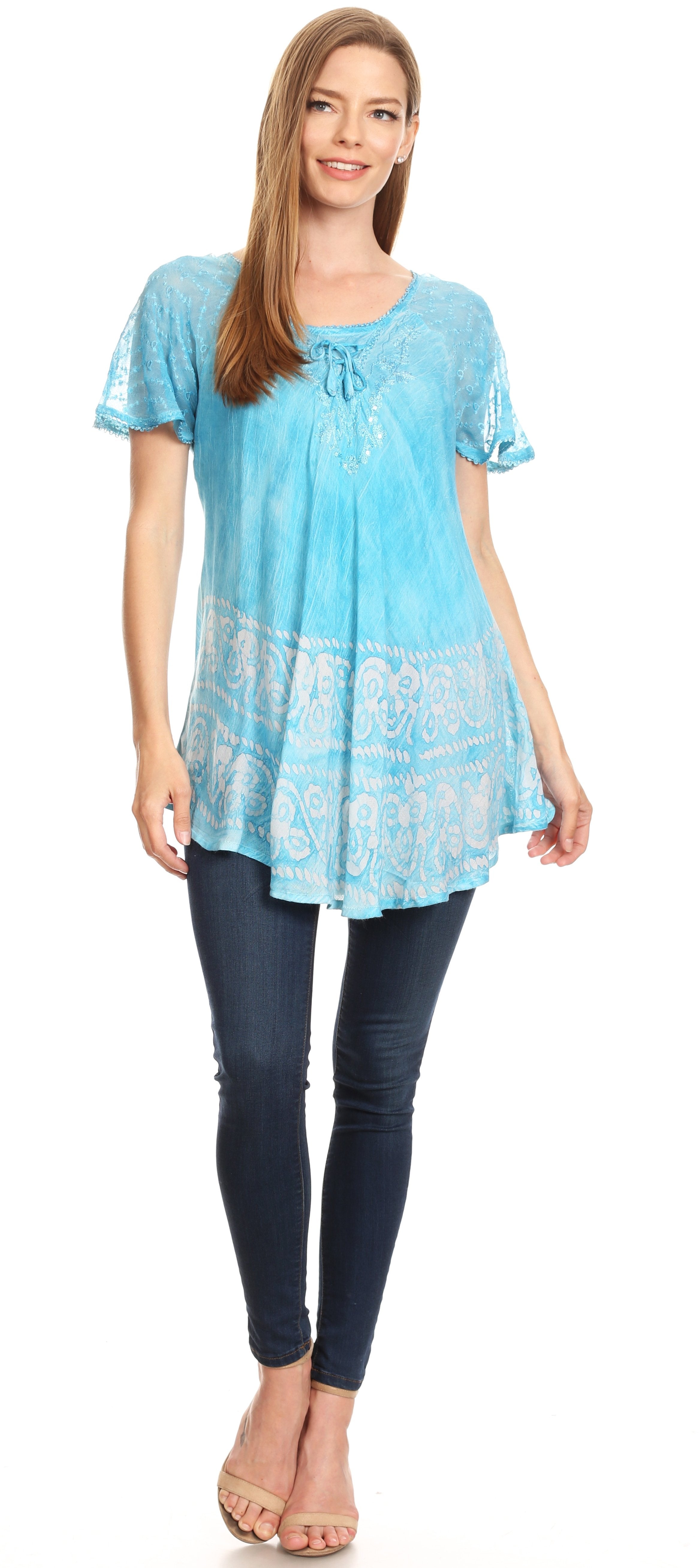 Sakkas - Marzia Loose Fit Short Sleeve Casual Tie Dye Batik Top