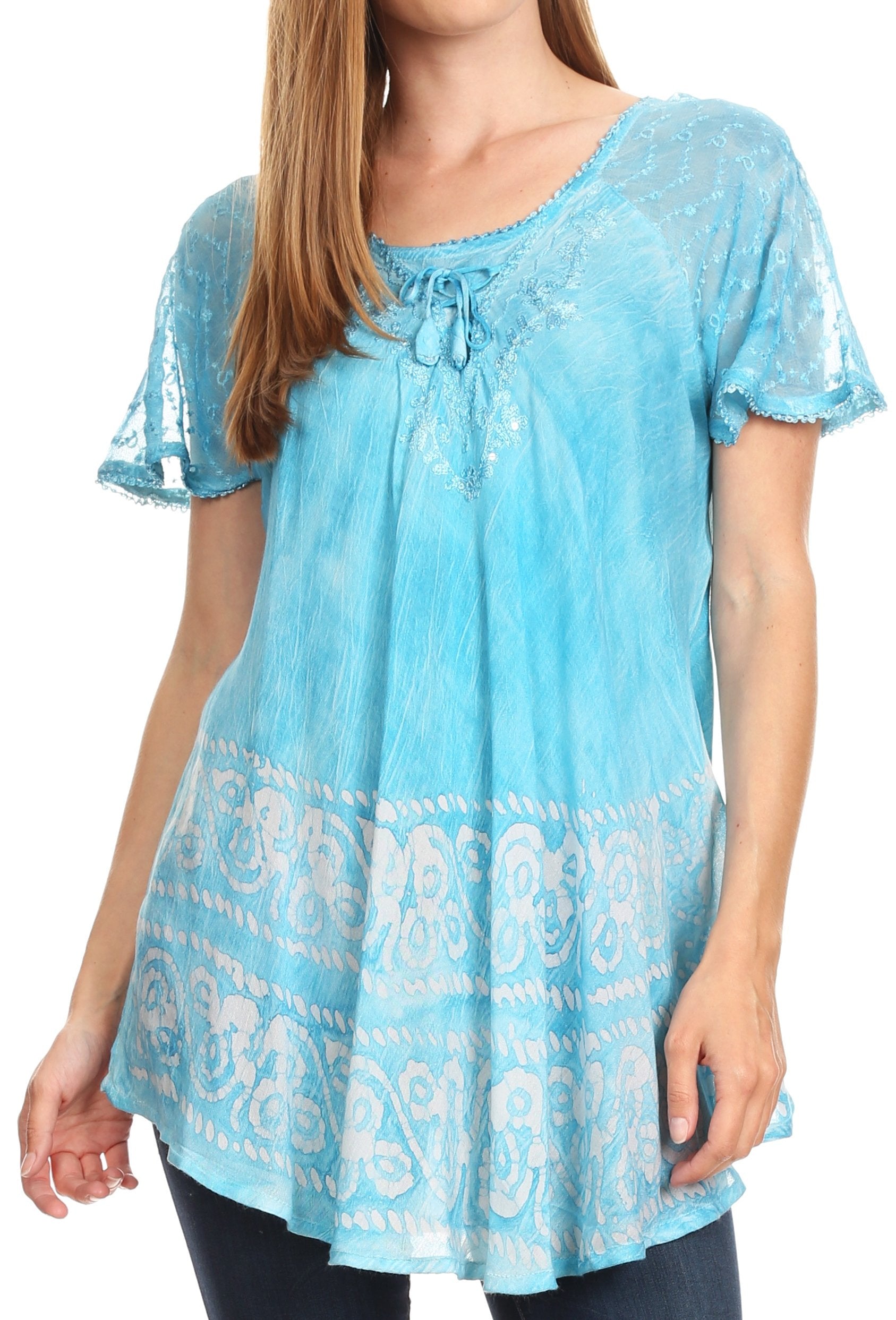 Sakkas - Marzia Loose Fit Short Sleeve Casual Tie Dye Batik Top
