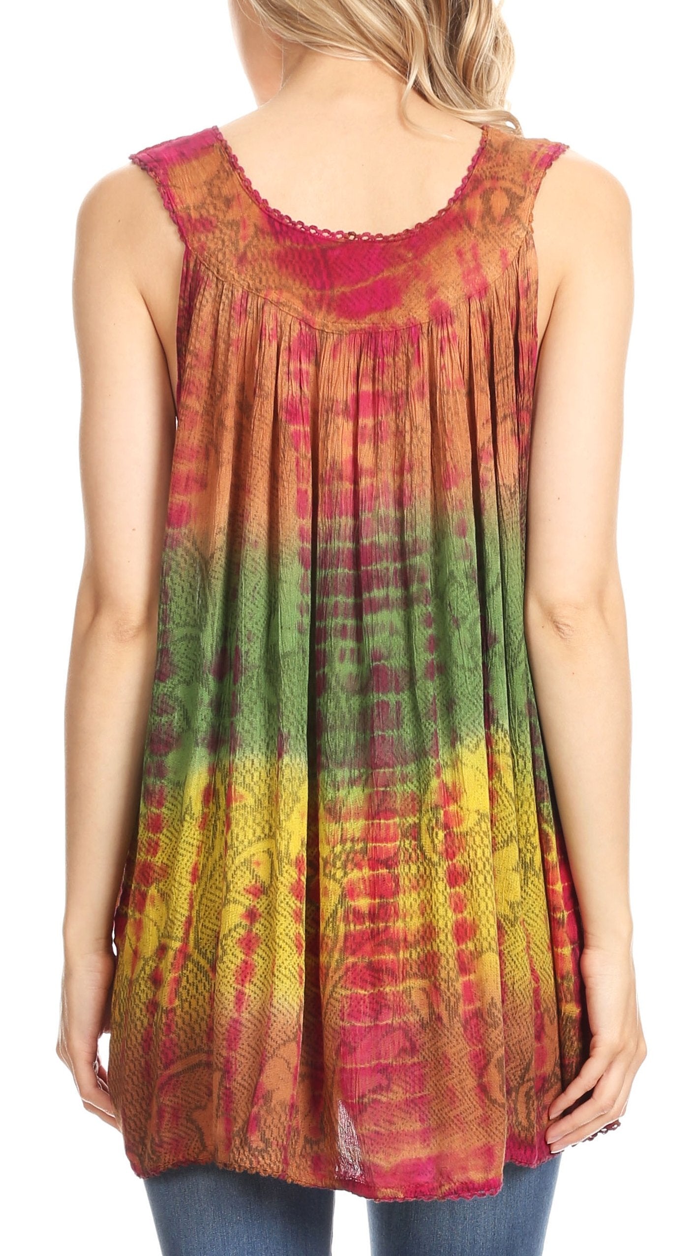 Sakkas - Tie Dye Floral Sequin Sleeveless Blouse