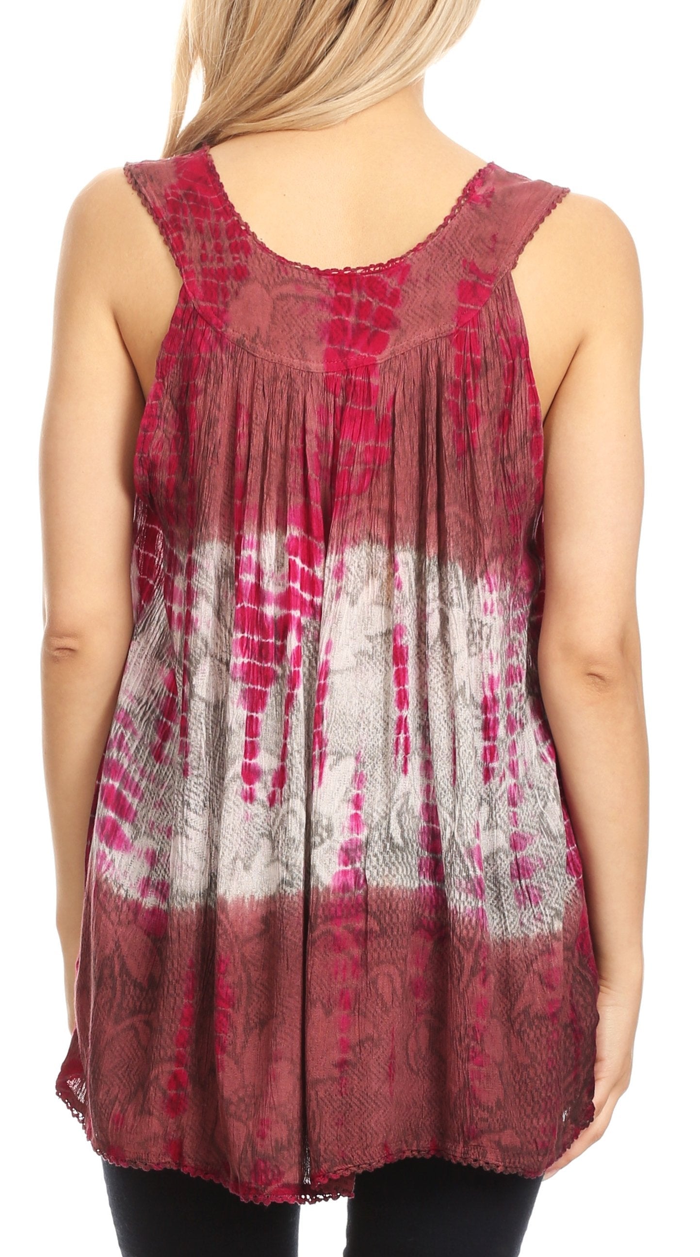 Sakkas - Tie Dye Floral Sequin Sleeveless Blouse