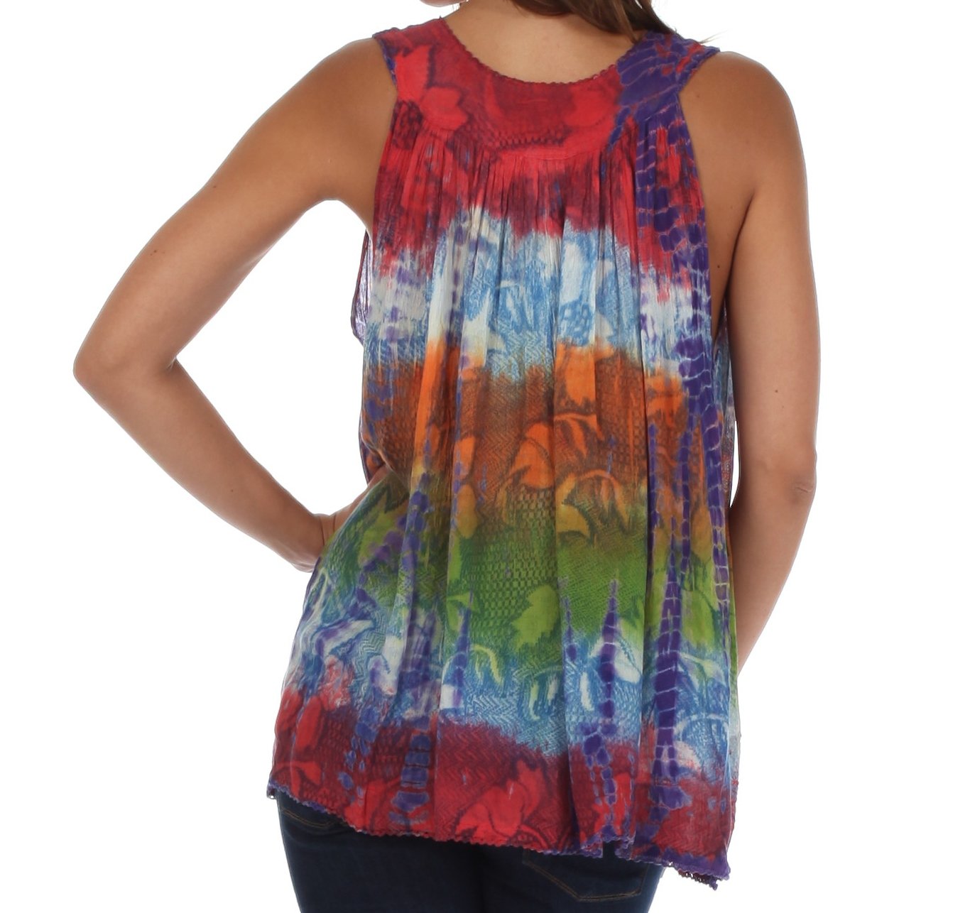 Sakkas - Tie Dye Floral Sequin Sleeveless Blouse